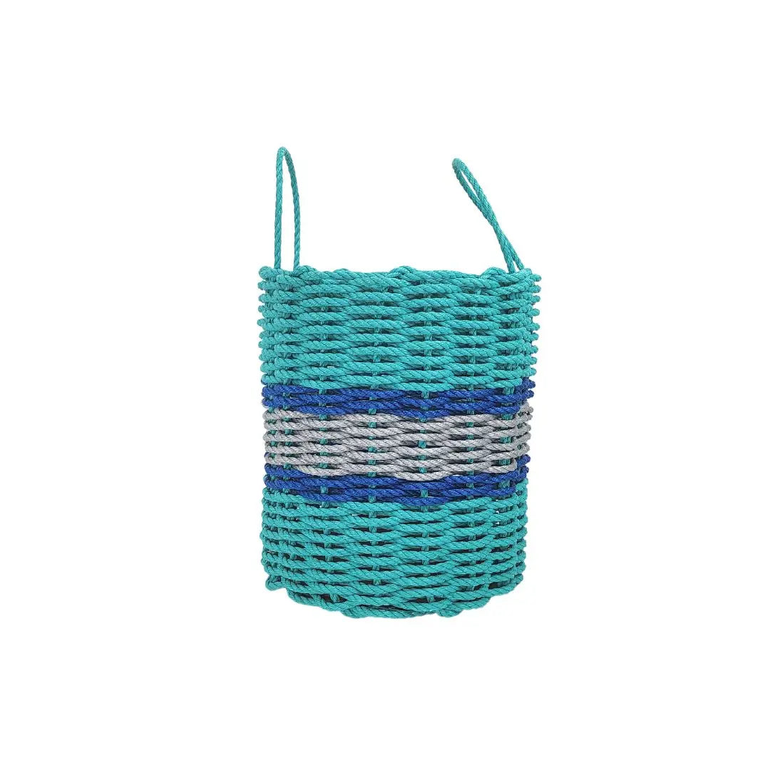 Authentic Maine Lobster Rope Storage Basket Teal and Light Gray with Blue Accents - MaisonBeach
