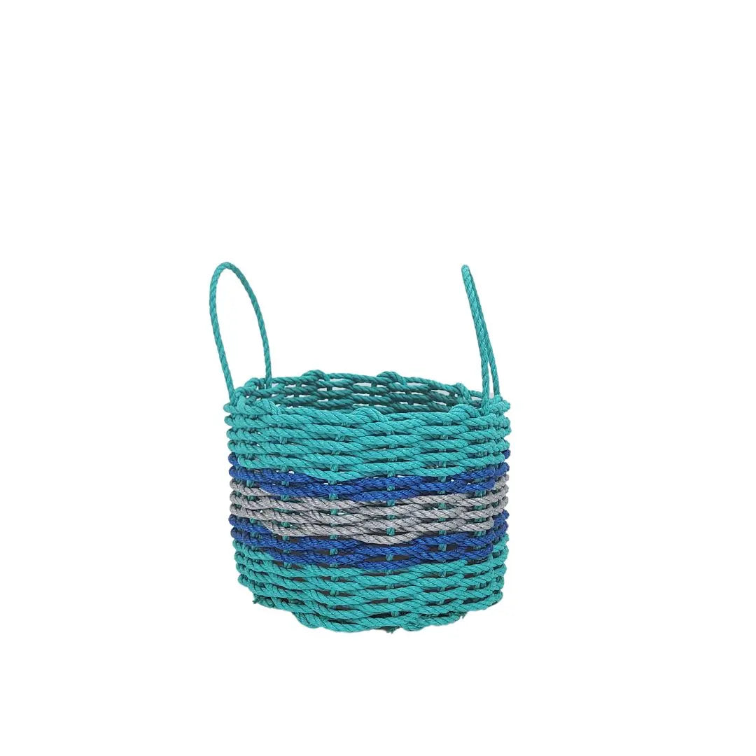 Authentic Maine Lobster Rope Storage Basket Teal and Light Gray with Blue Accents - MaisonBeach