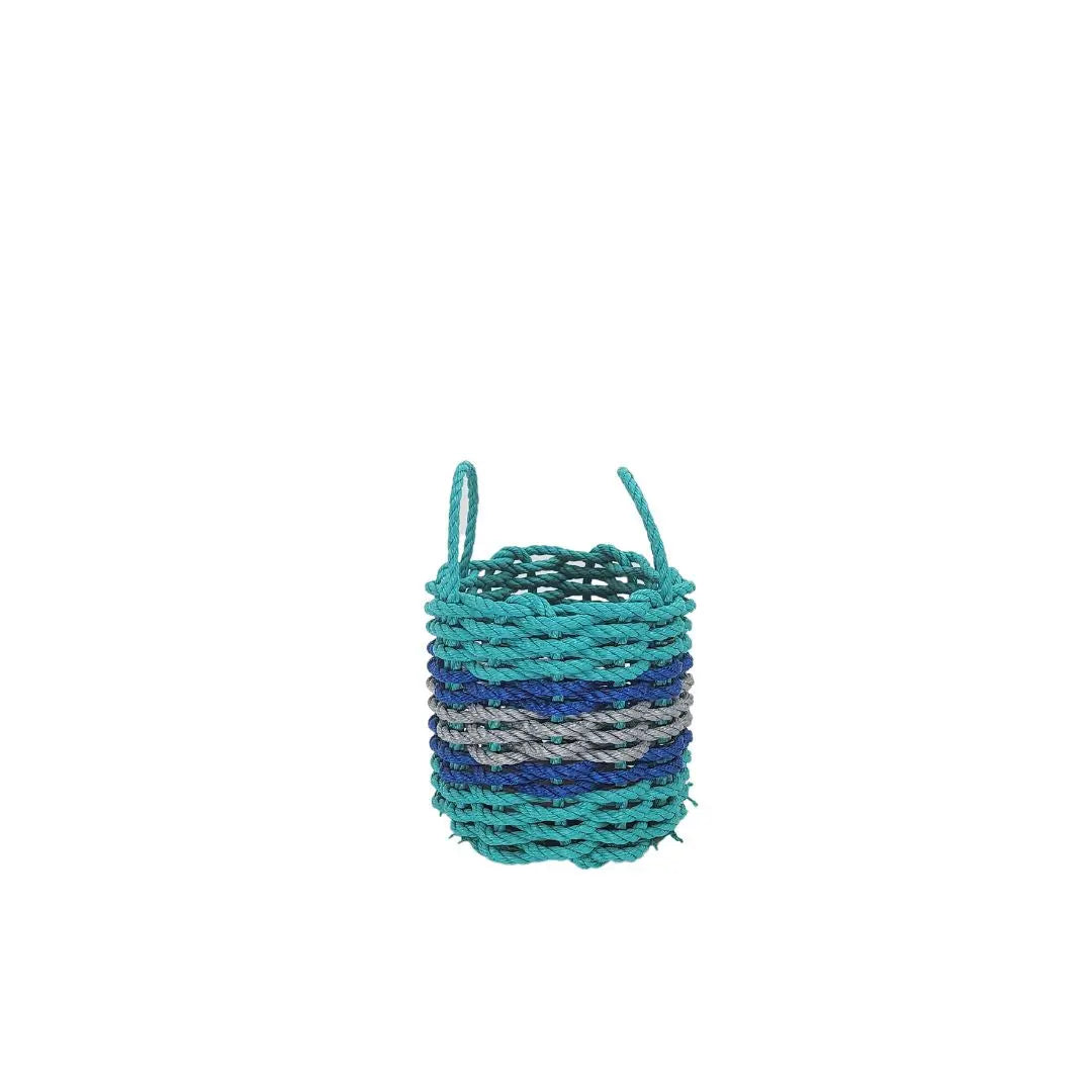 Authentic Maine Lobster Rope Storage Basket Teal and Light Gray with Blue Accents - MaisonBeach