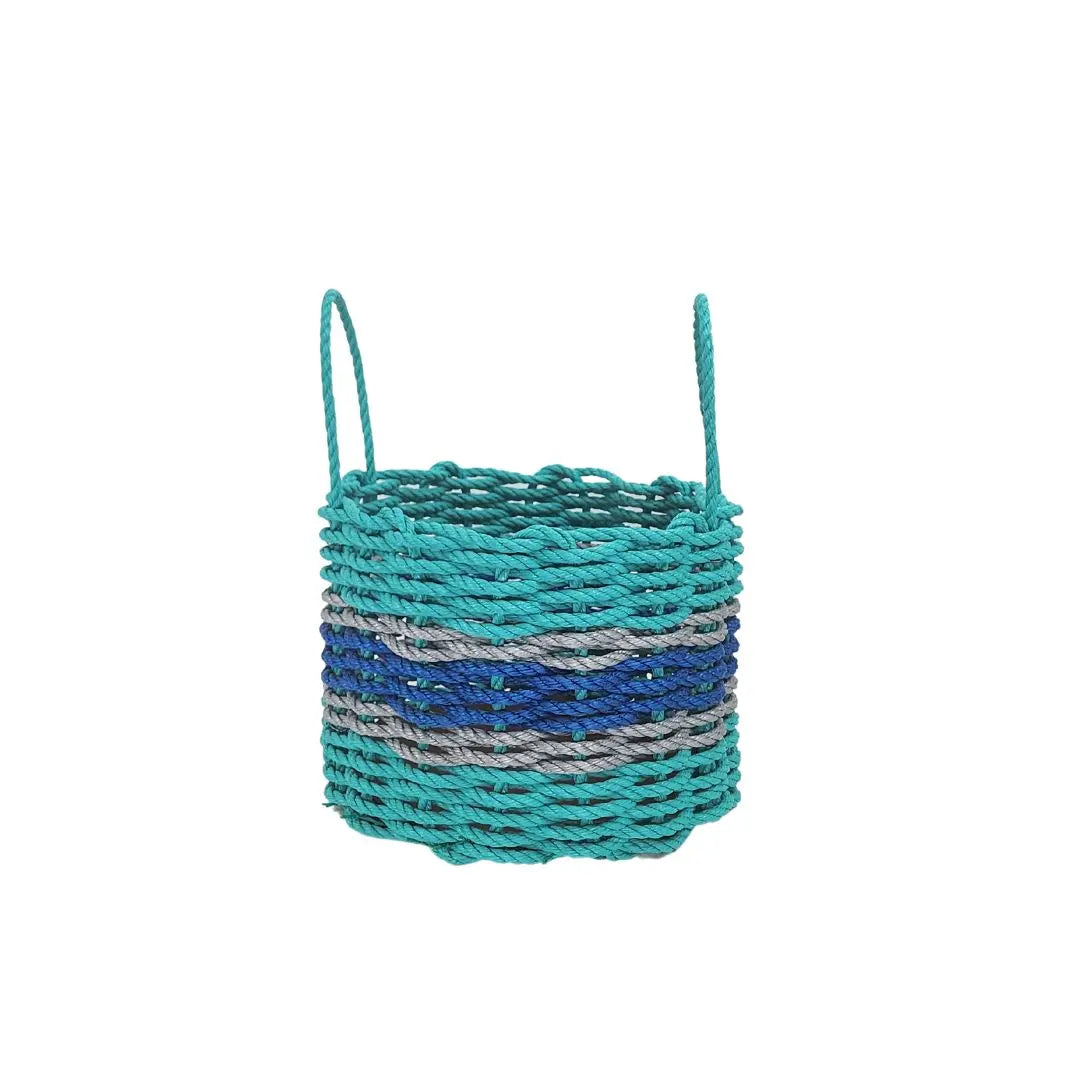 Authentic Maine Lobster Rope Storage Basket Teal and Blue with Light Gray Accents - MaisonBeach