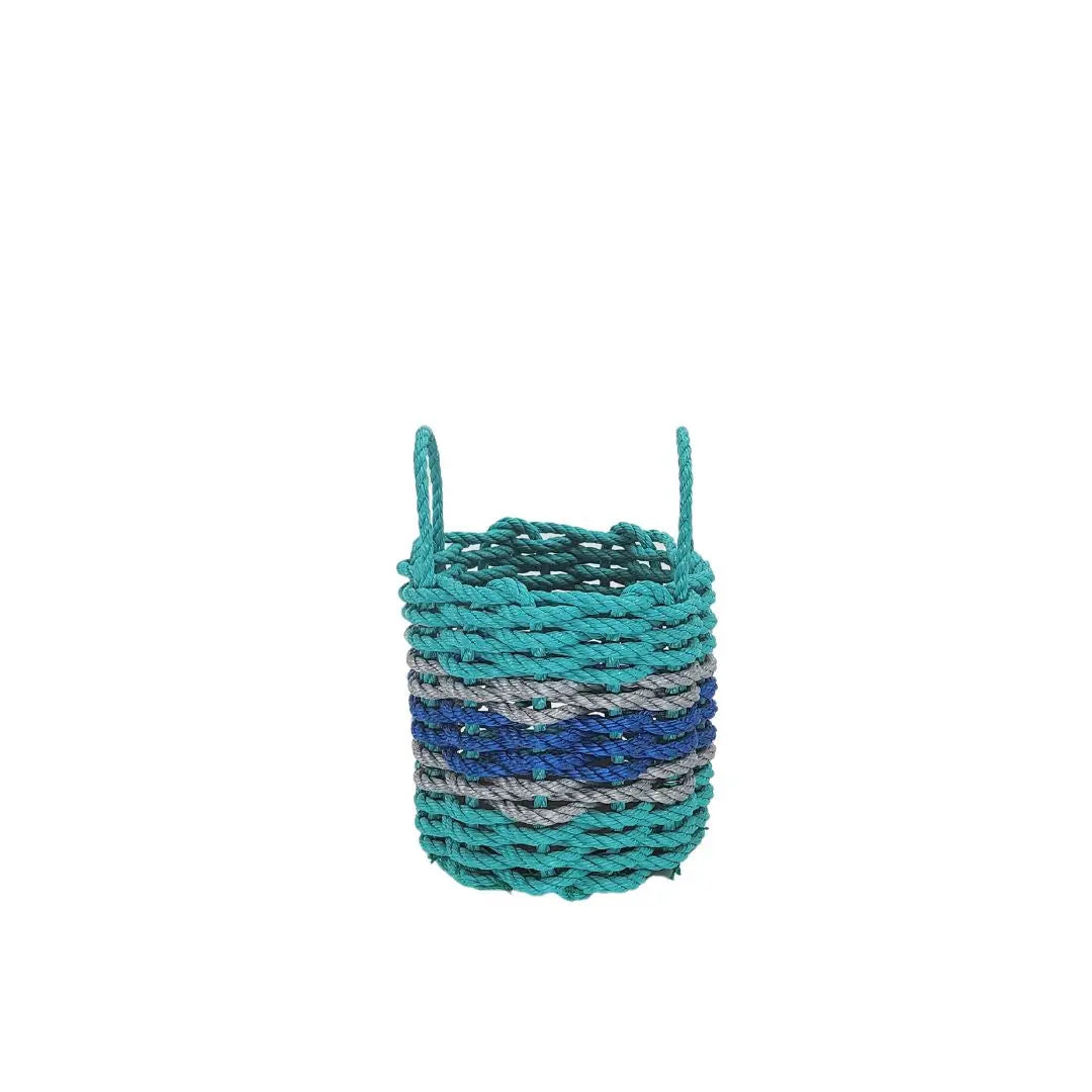 Authentic Maine Lobster Rope Storage Basket Teal and Blue with Light Gray Accents - MaisonBeach