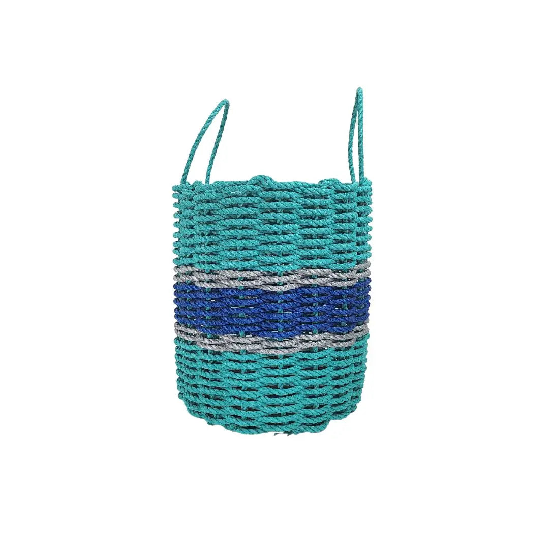 Authentic Maine Lobster Rope Storage Basket Teal and Blue with Light Gray Accents - MaisonBeach