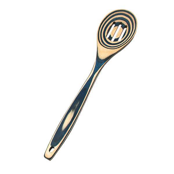 12" Blue Pakka Wood Slotted Spoon - MaisonBeach