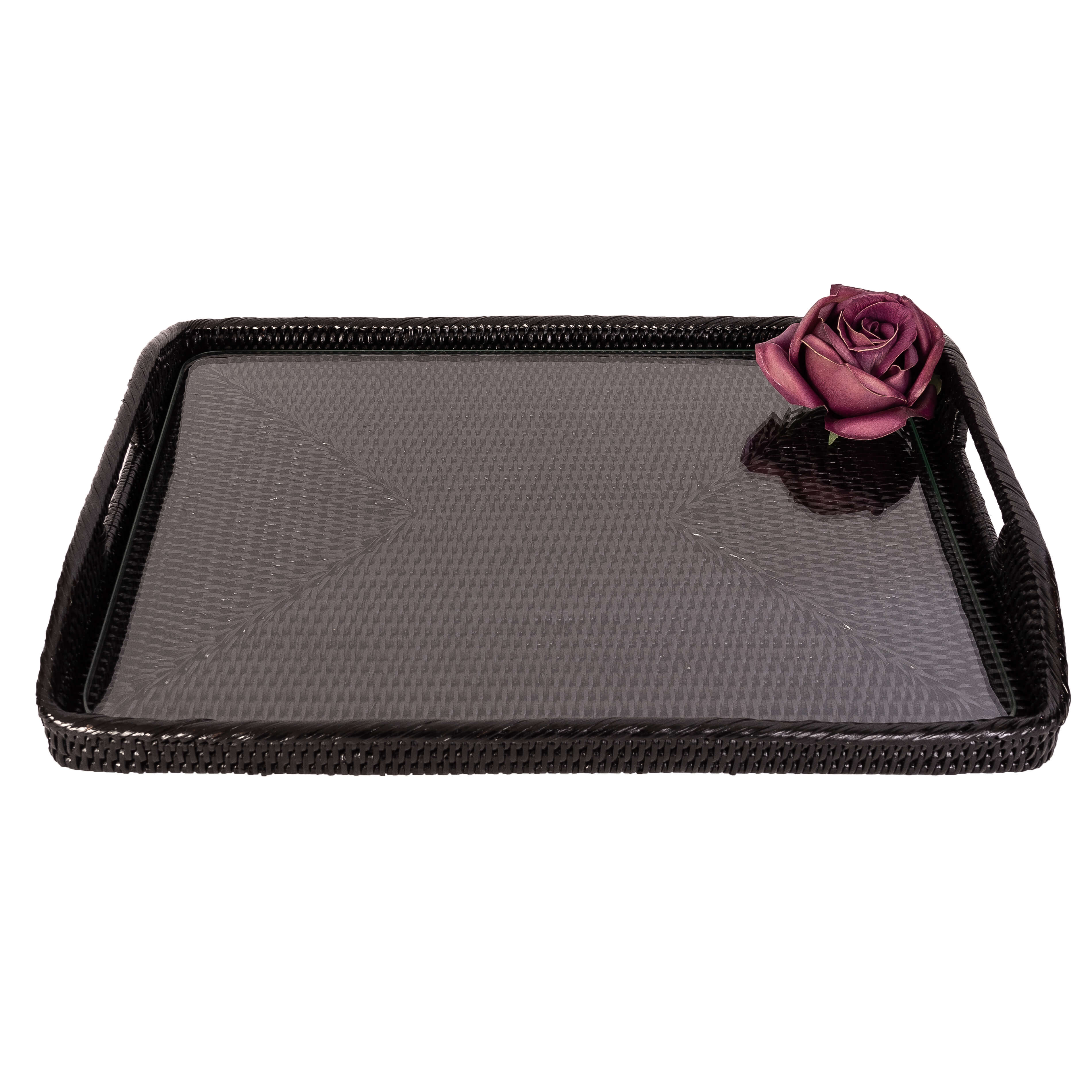 Rectangular Tray with Glass Insert: Tudor Black / 14"x10"x1" - MaisonBeach