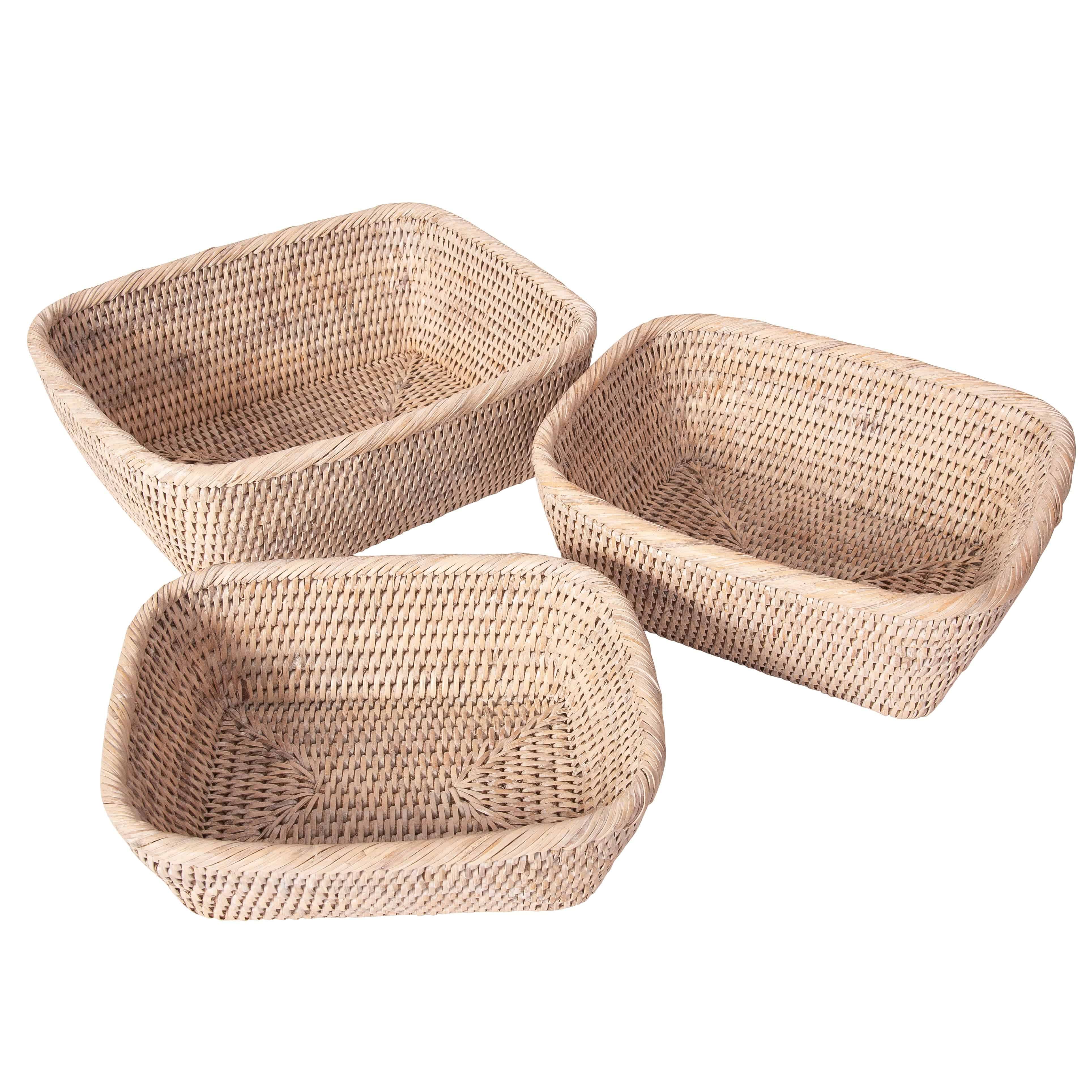 White Wash Rattan Baskets - MaisonBeach