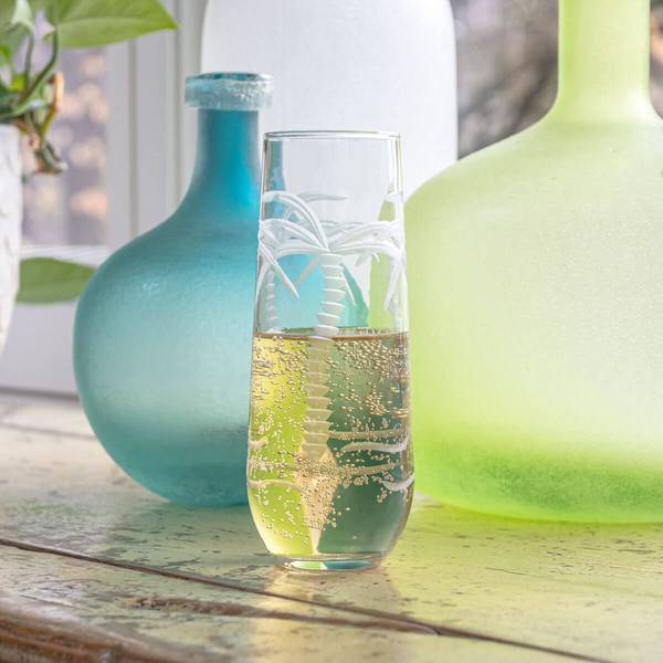 Palm Tree 8.5 oz Stemless Champagne Flutes-Set of 4 - MaisonBeach
