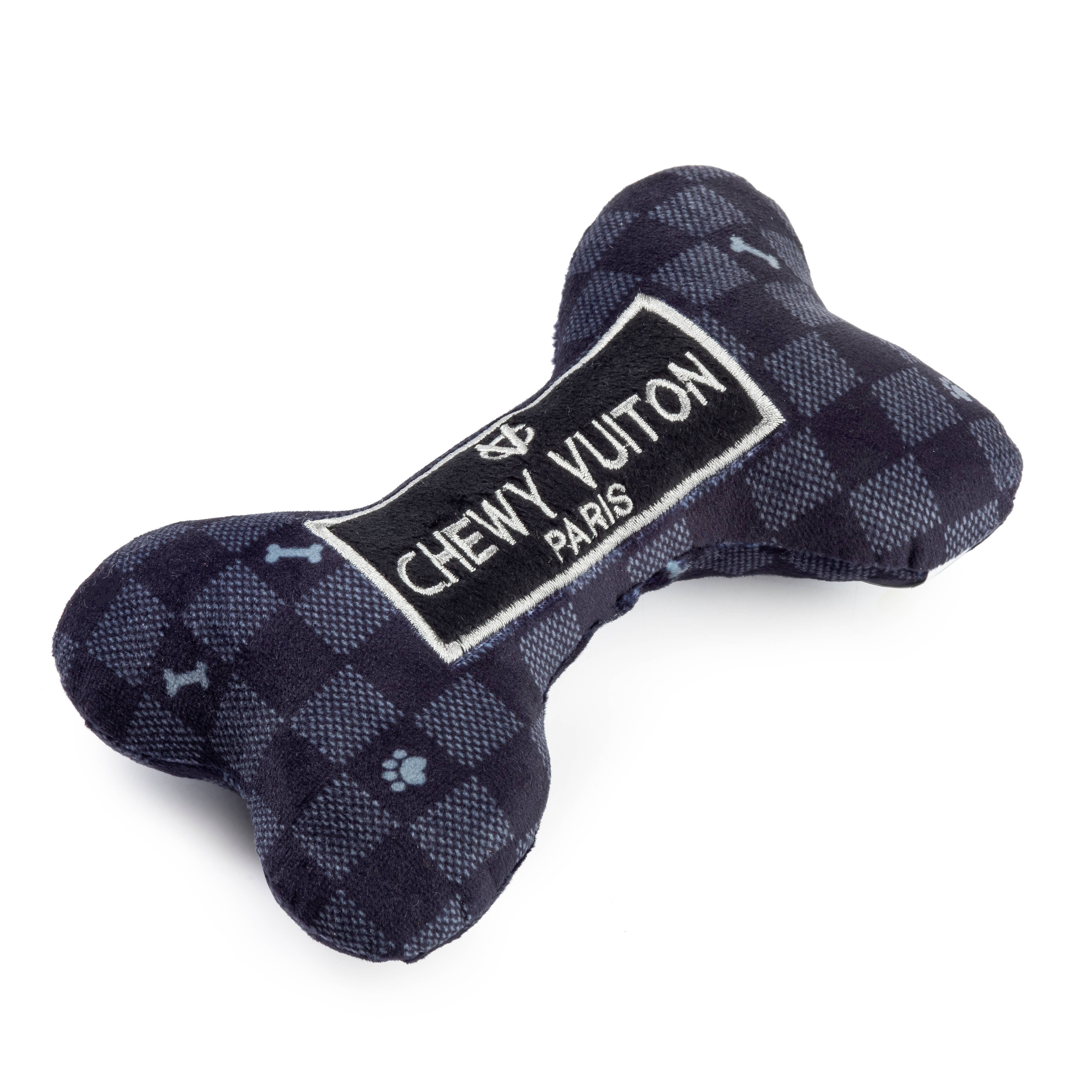 Haute Diggity Dog - Black Checker Chewy Vuiton Bone Squeaker Dog Toy: Large