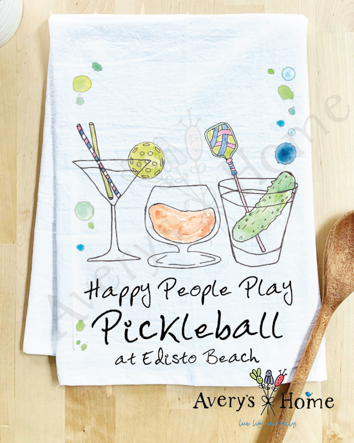 Happy People Pickleball Cocktail Customizable Kitchen Towel: Standard