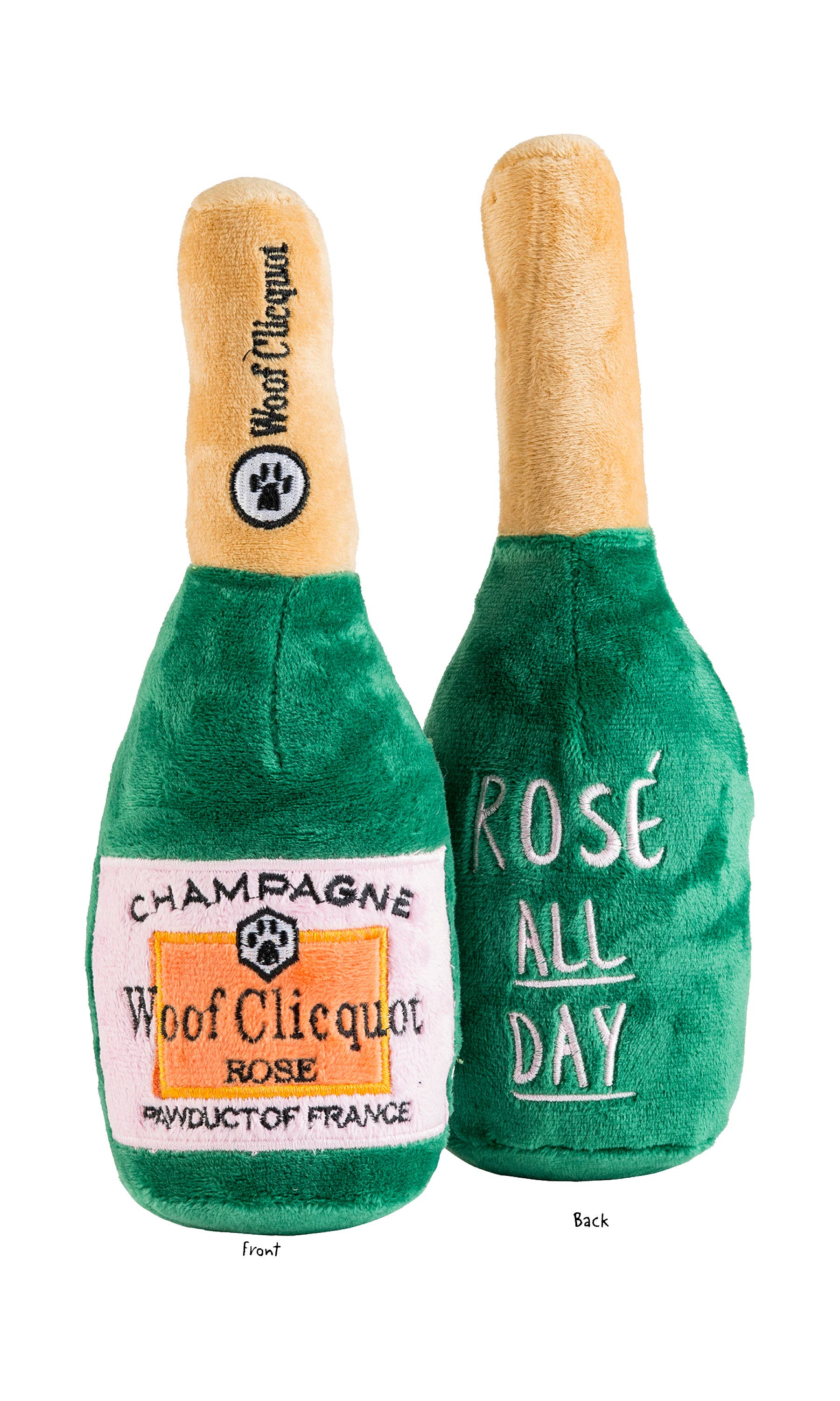 Haute Diggity Dog - Woof Clicquot Rose' Champagne Bottle Squeaker Dog Toy: Small