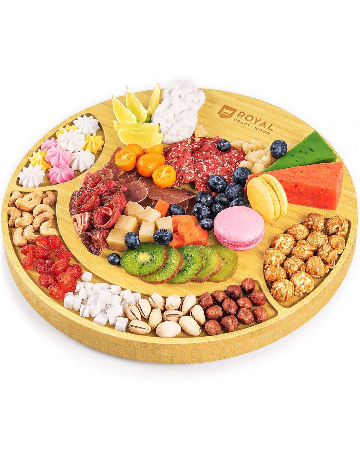 Round Bamboo Charcuterie Board – Royal Craft Wood Serving Tray - MaisonBeach