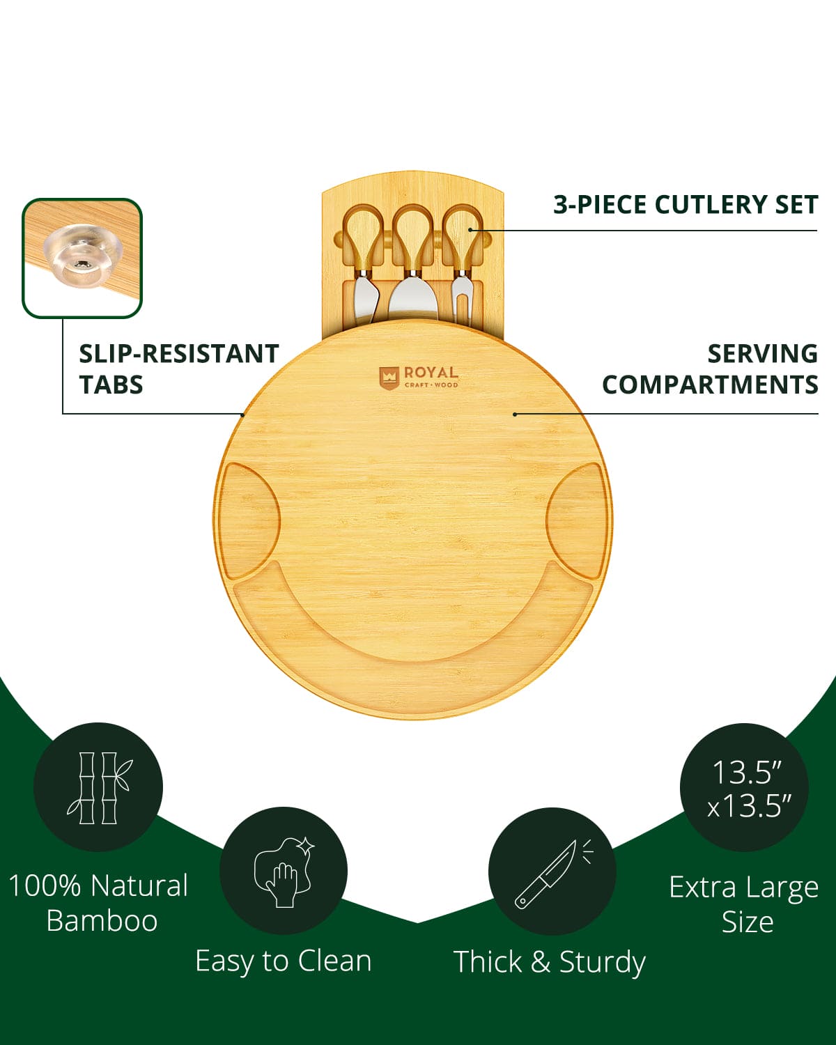 Round Bamboo Charcuterie Board – Royal Craft Wood Serving Tray - MaisonBeach