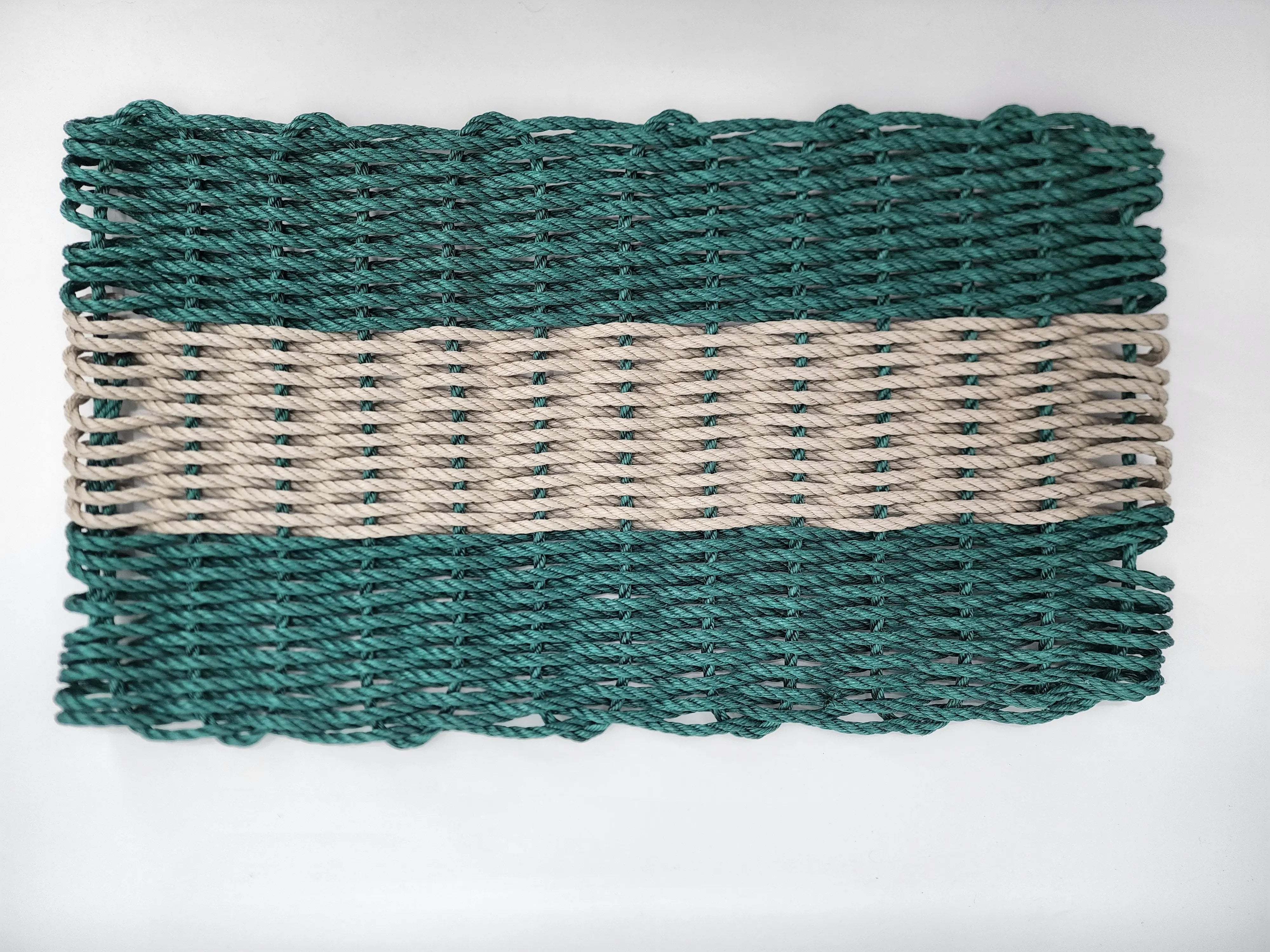 Lobster Rope Mat Hunter Green and Tan - MaisonBeach