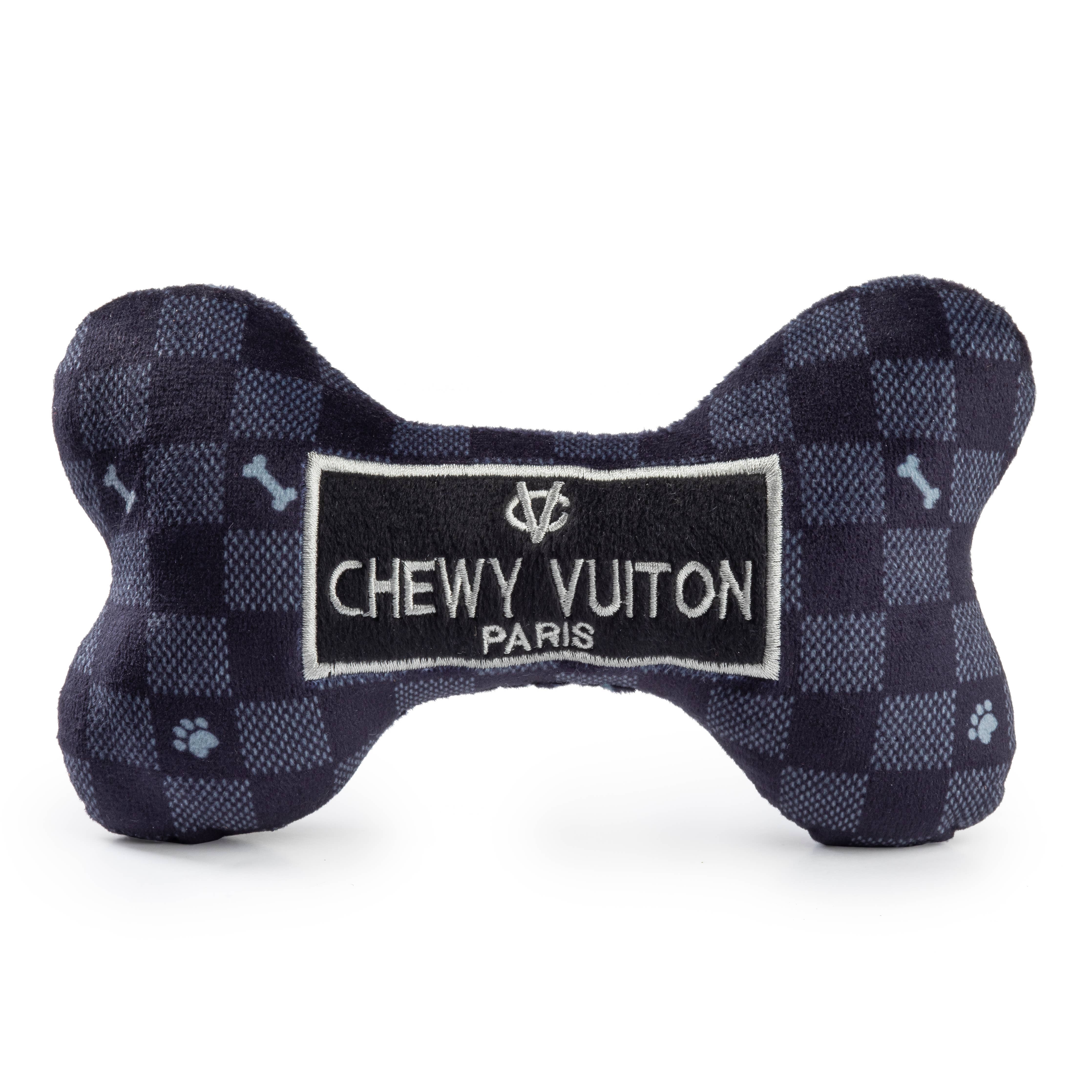 Haute Diggity Dog - Black Checker Chewy Vuiton Bone Squeaker Dog Toy: Large