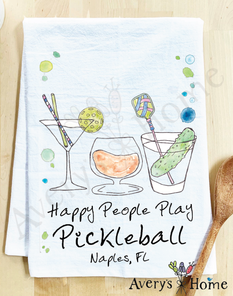 Happy People Pickleball Cocktail Customizable Kitchen Towel: Standard