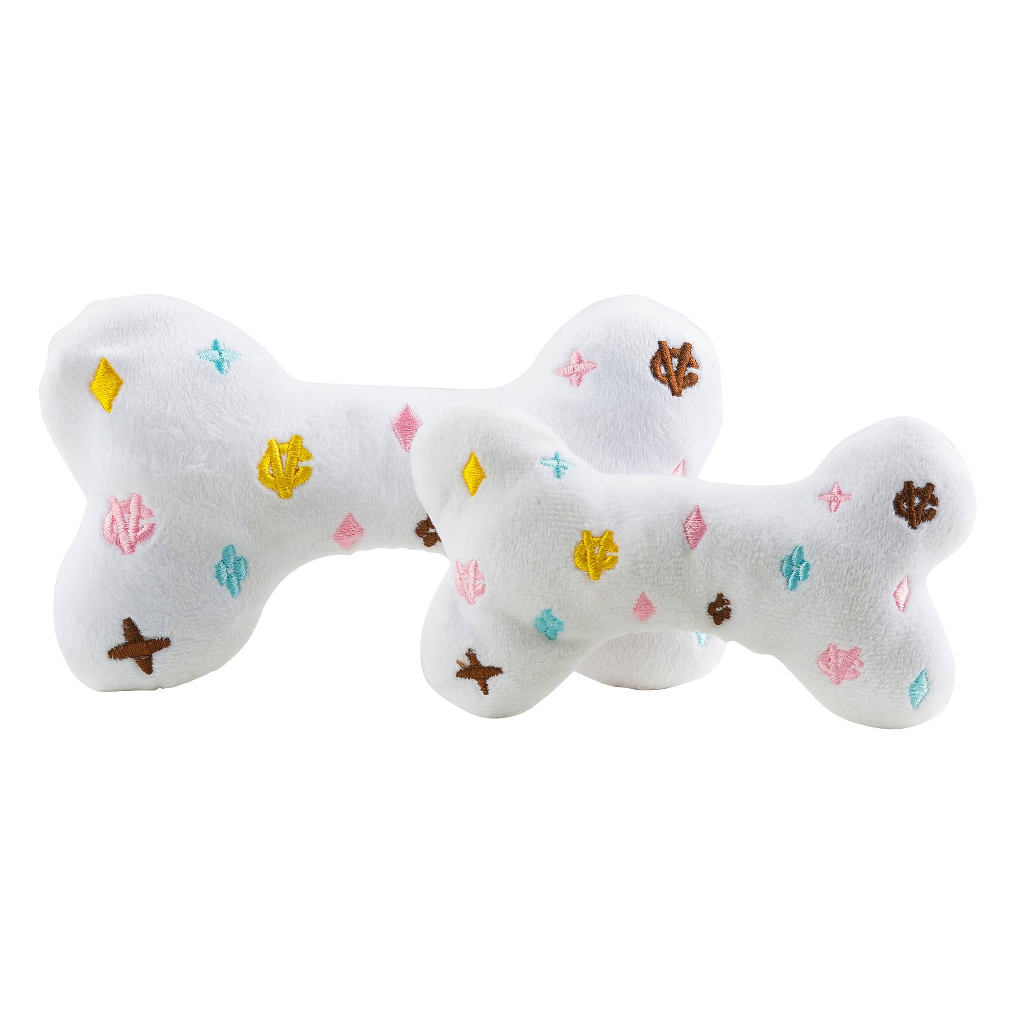 Haute Diggity Dog - White Chewy Vuiton Bones Squeaker Dog Toy: Large - MaisonBeach