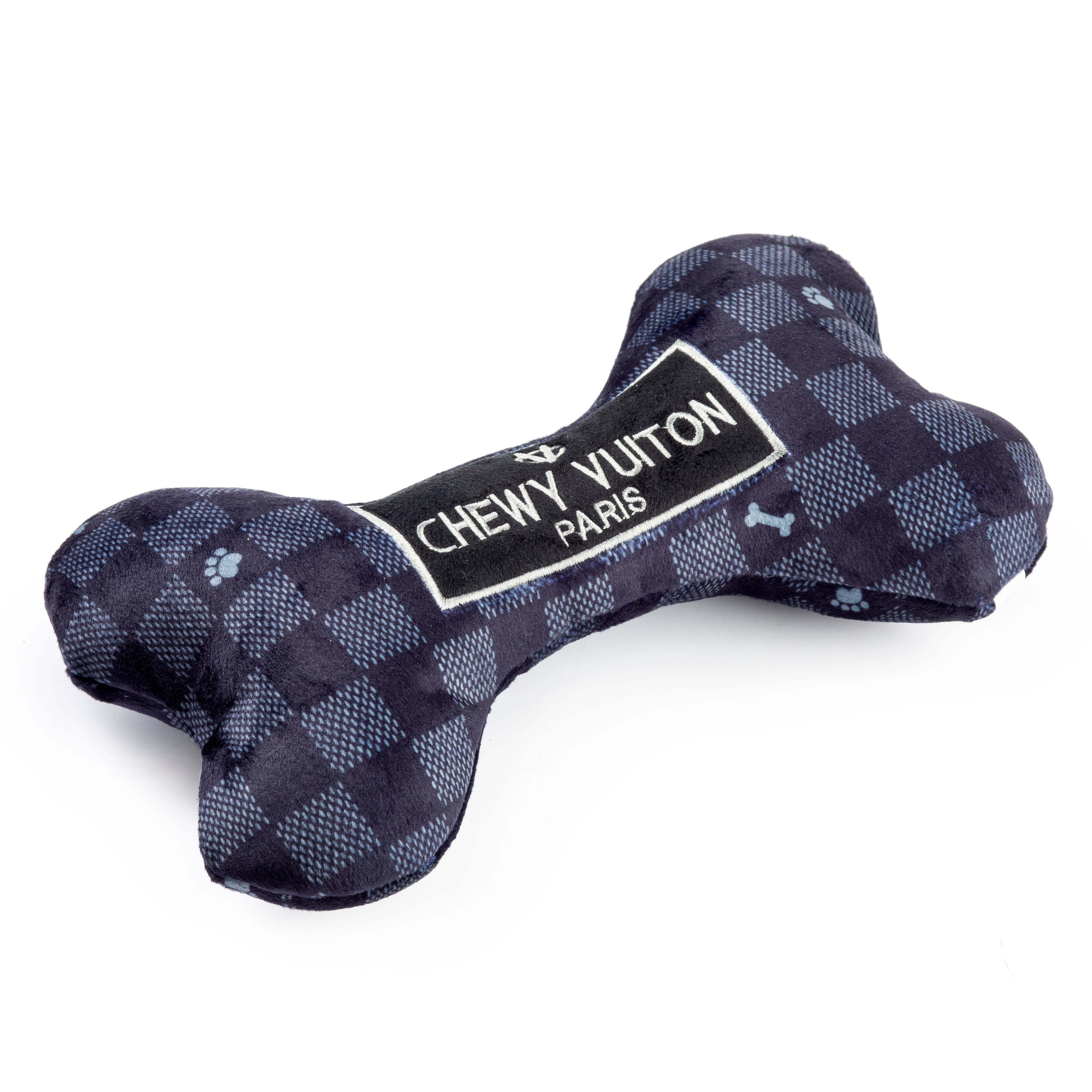 Haute Diggity Dog - Black Checker Chewy Vuiton Bone Squeaker Dog Toy: Large