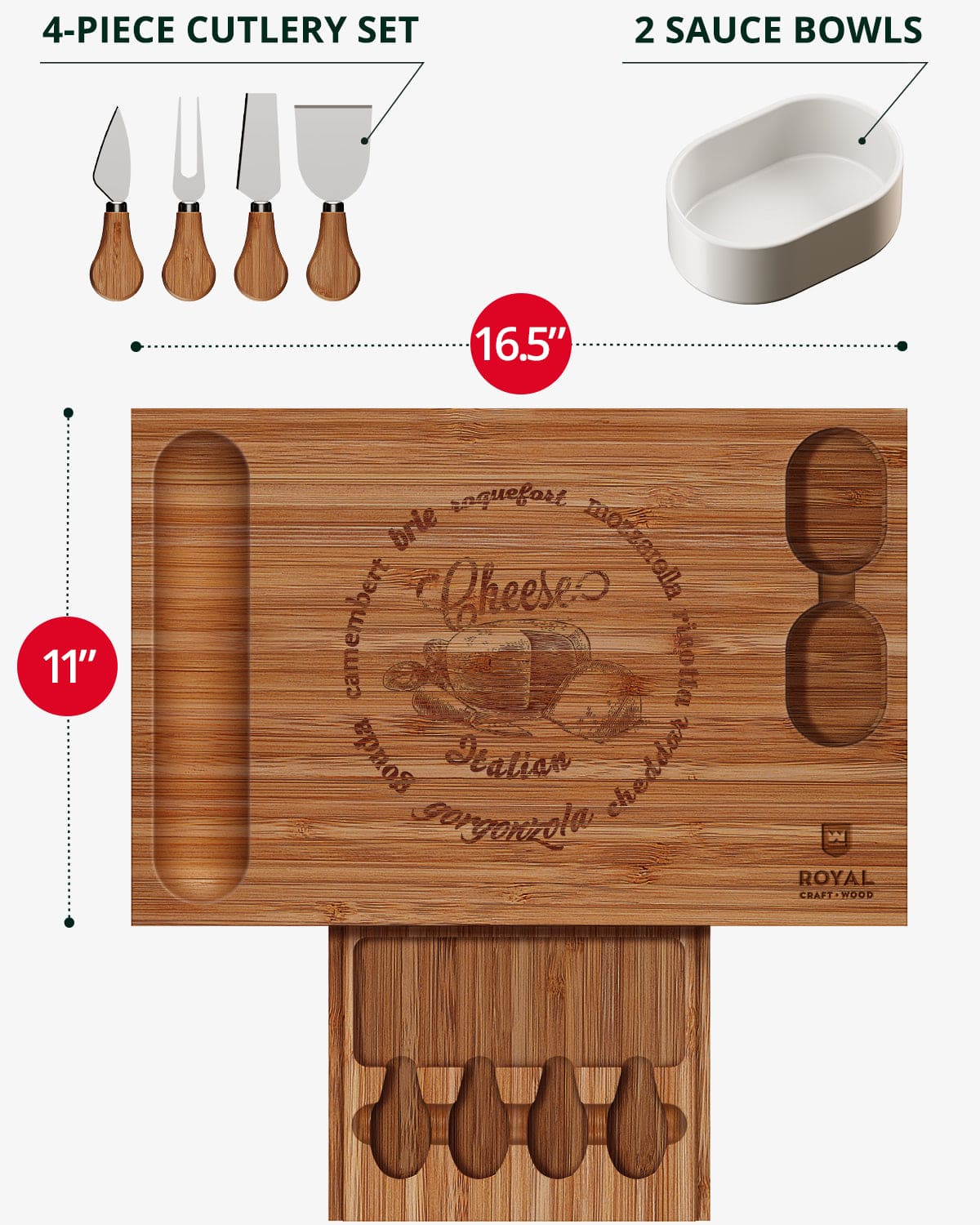Cheese Board Set w/knives, 16.5“x11”, Brown - MaisonBeach