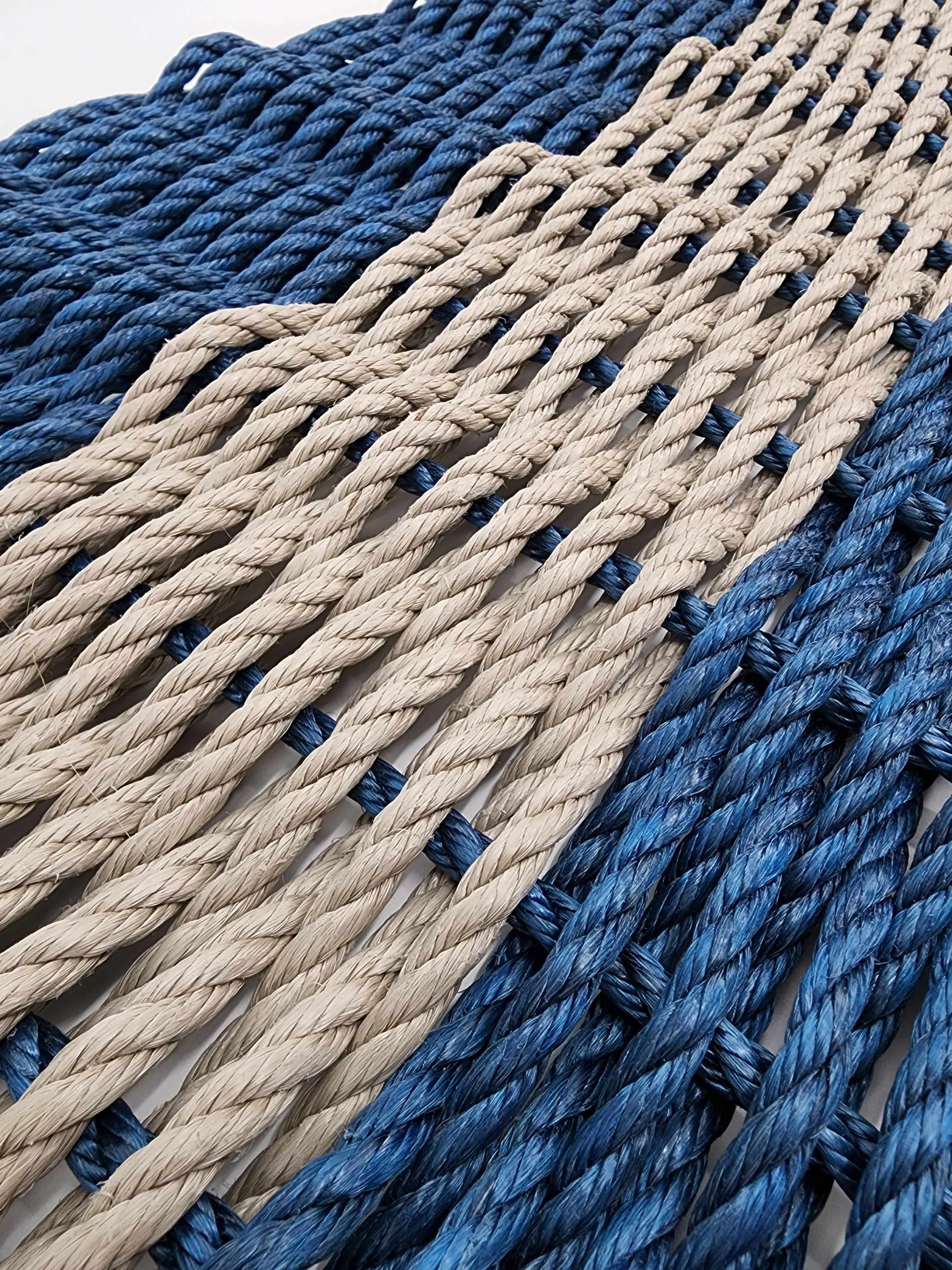 Lobster Rope Mat Navy Blue and Tan: 31 x 18 - MaisonBeach