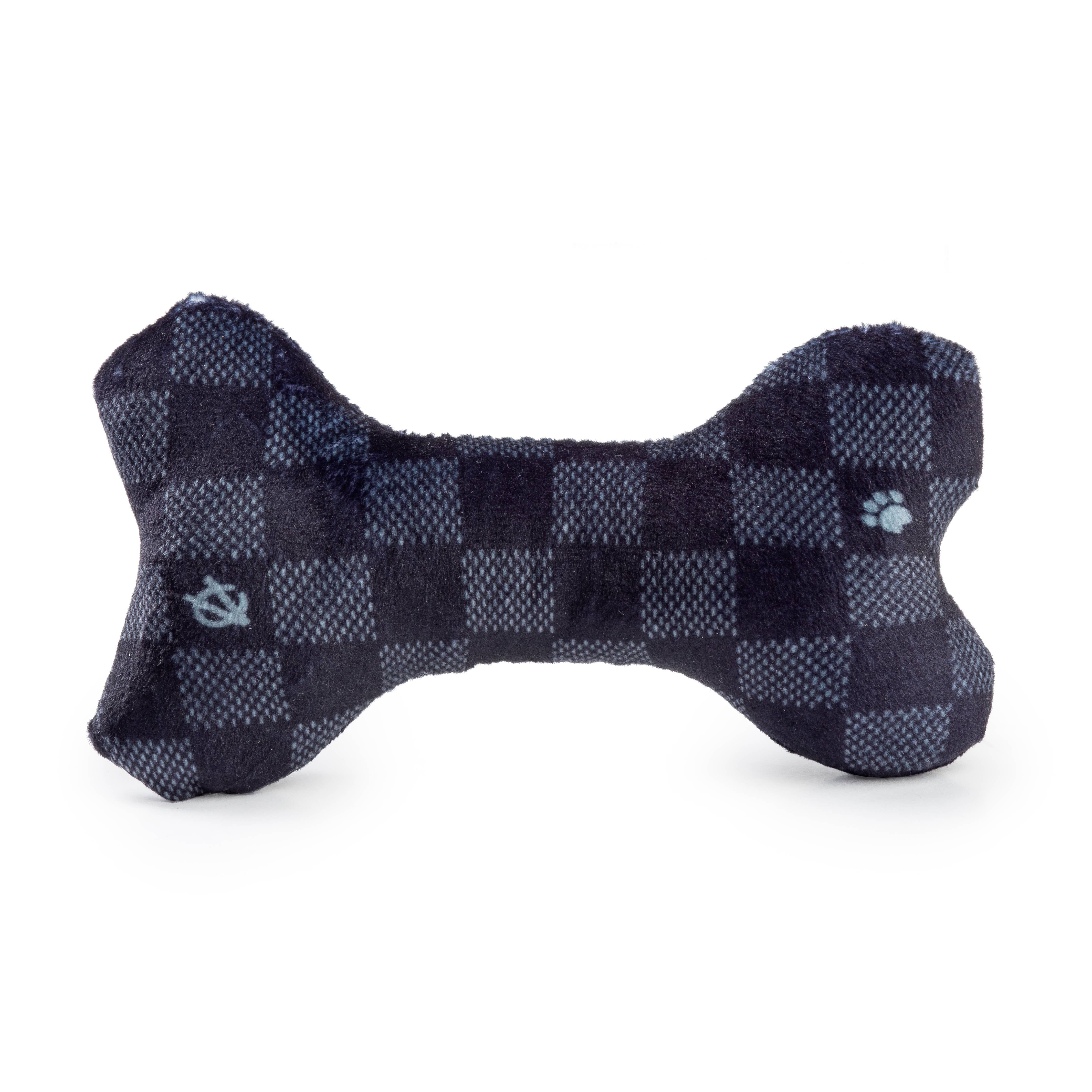 Haute Diggity Dog - Black Checker Chewy Vuiton Bone Squeaker Dog Toy: Large