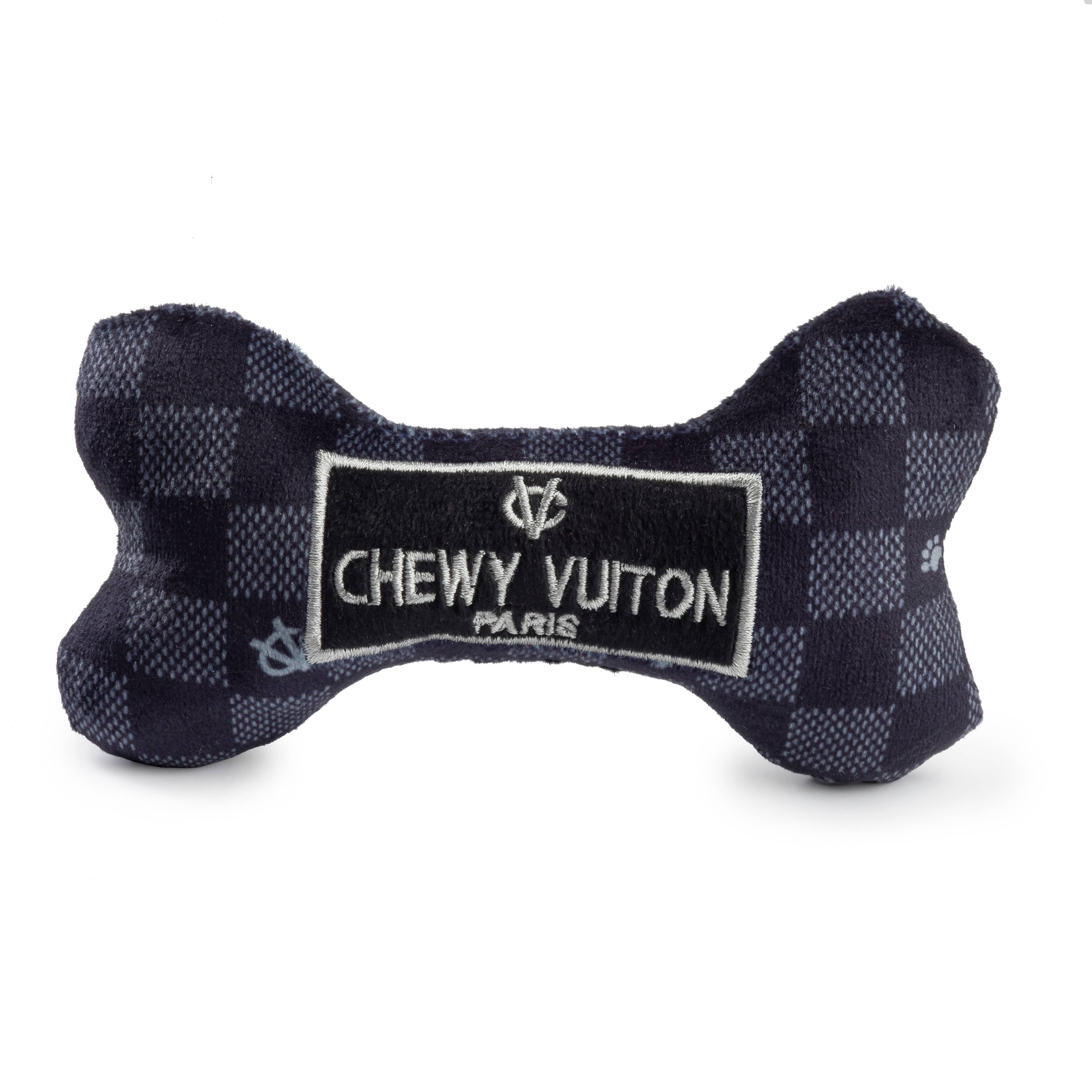 Haute Diggity Dog - Black Checker Chewy Vuiton Bone Squeaker Dog Toy: Large