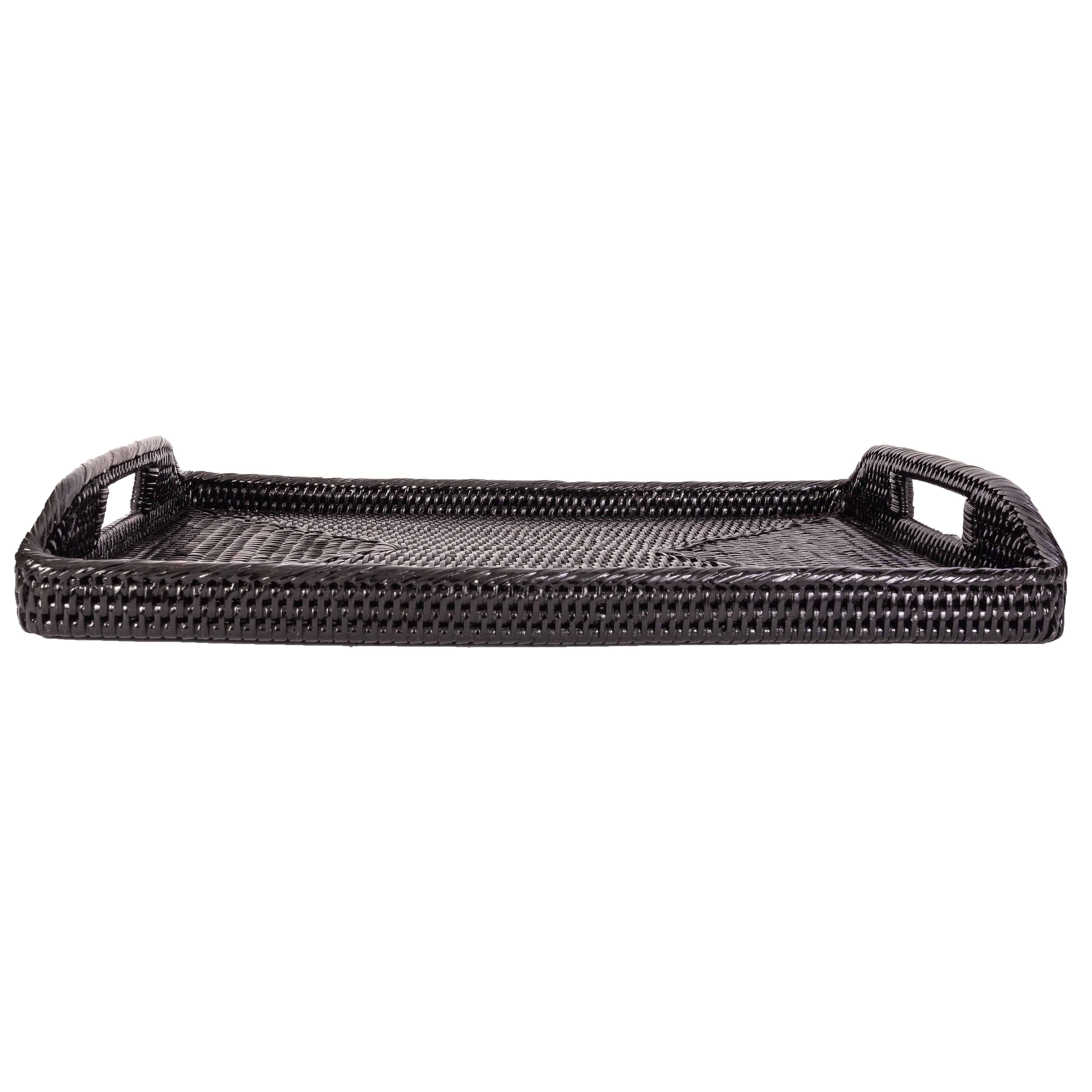 Artifacts Trading Company - Artifacts Rattan™ Rectangular Serving Tray With High Handles: White Wash / 14"x10" - MaisonBeach