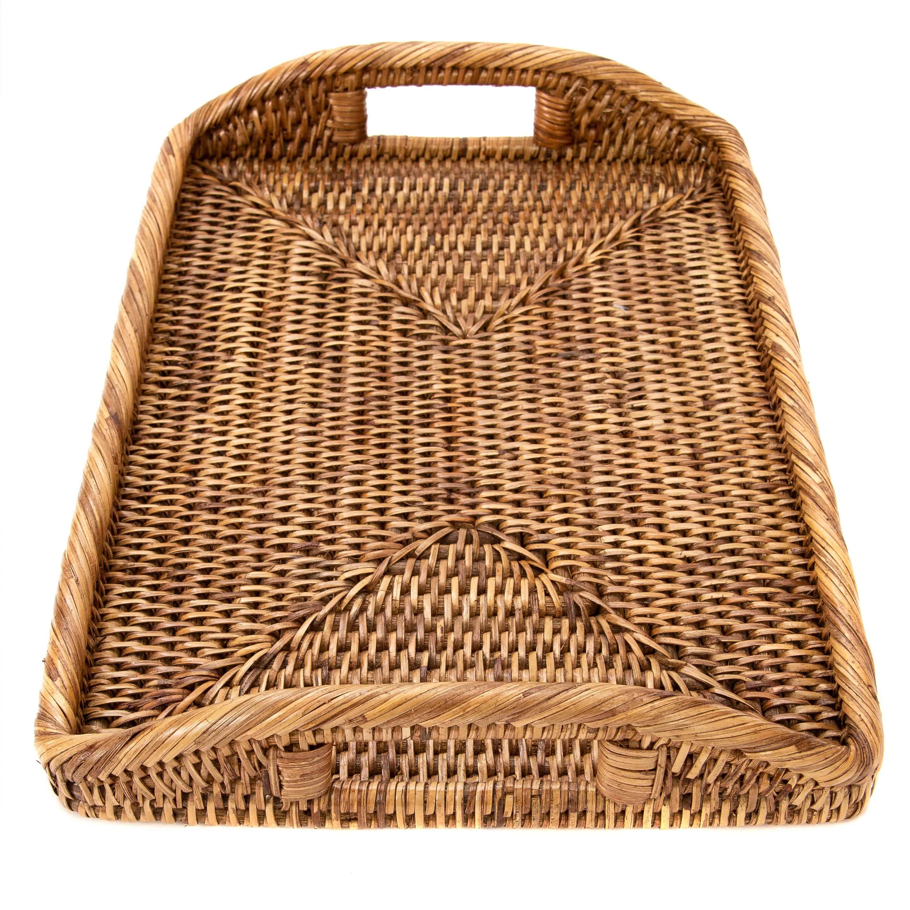 Artifacts Trading Company - Artifacts Rattan™ Rectangular Serving Tray With High Handles: White Wash / 14"x10" - MaisonBeach