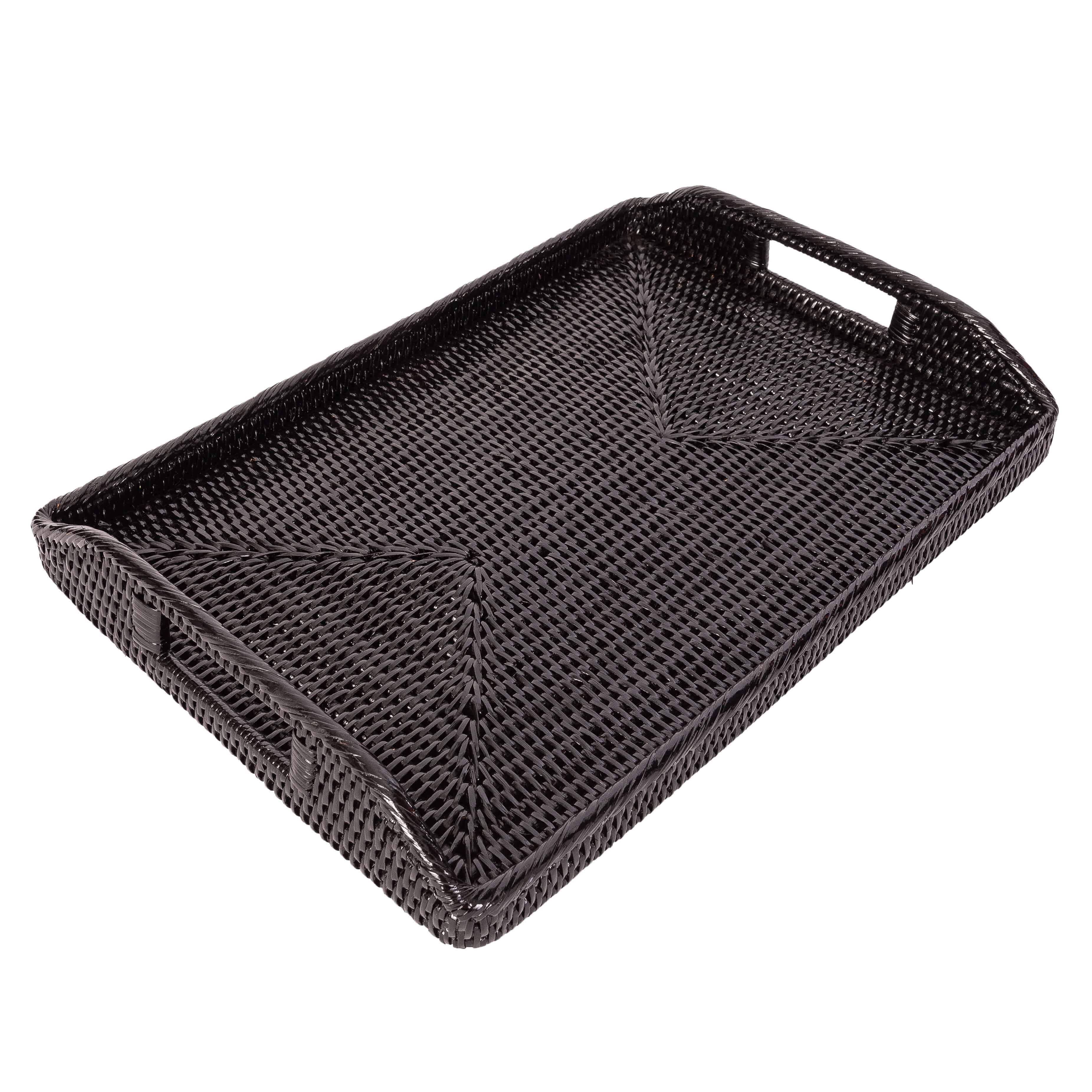 Artifacts Trading Company - Artifacts Rattan™ Rectangular Serving Tray With High Handles: White Wash / 14"x10" - MaisonBeach