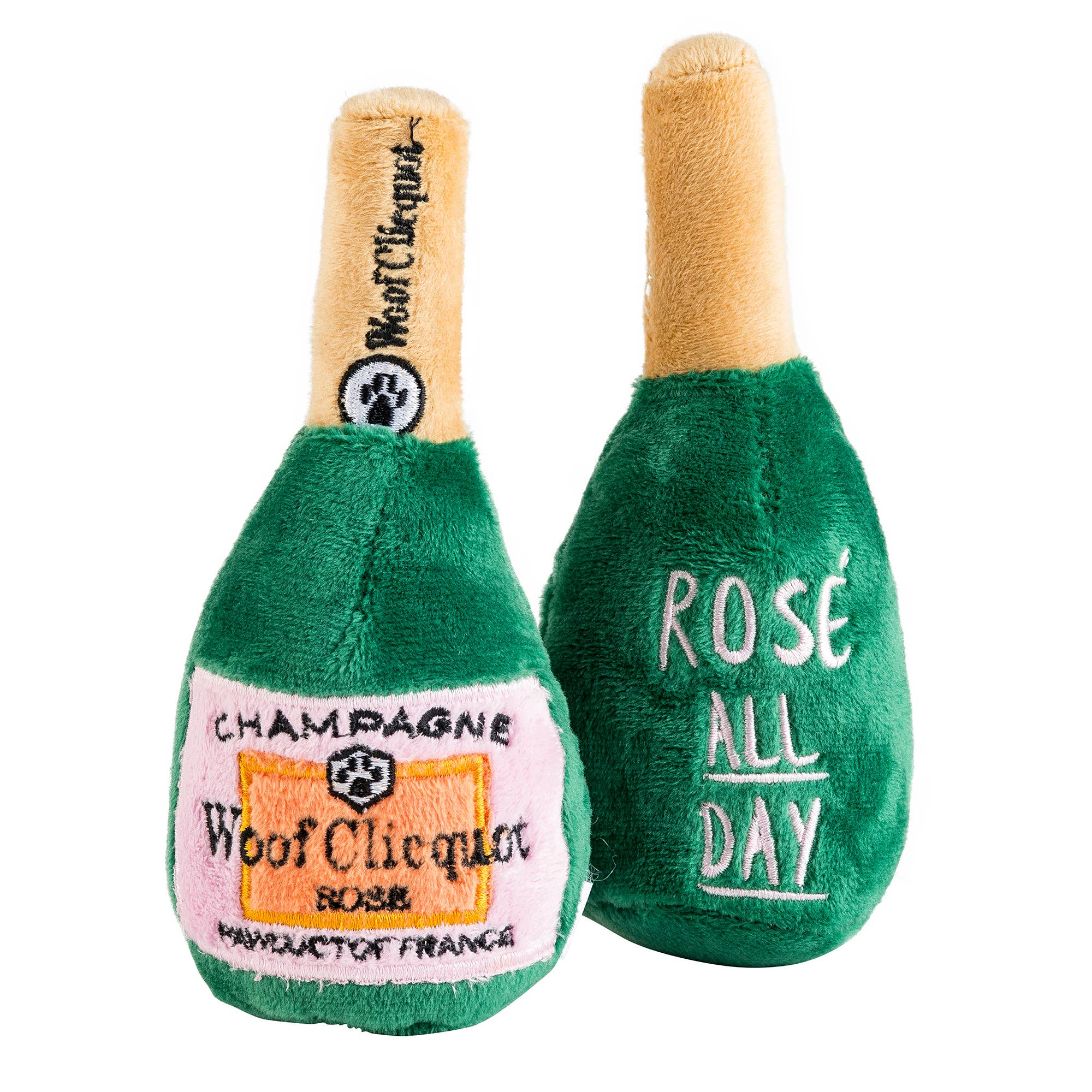 Haute Diggity Dog - Woof Clicquot Rose' Champagne Bottle Squeaker Dog Toy: Small - MaisonBeach