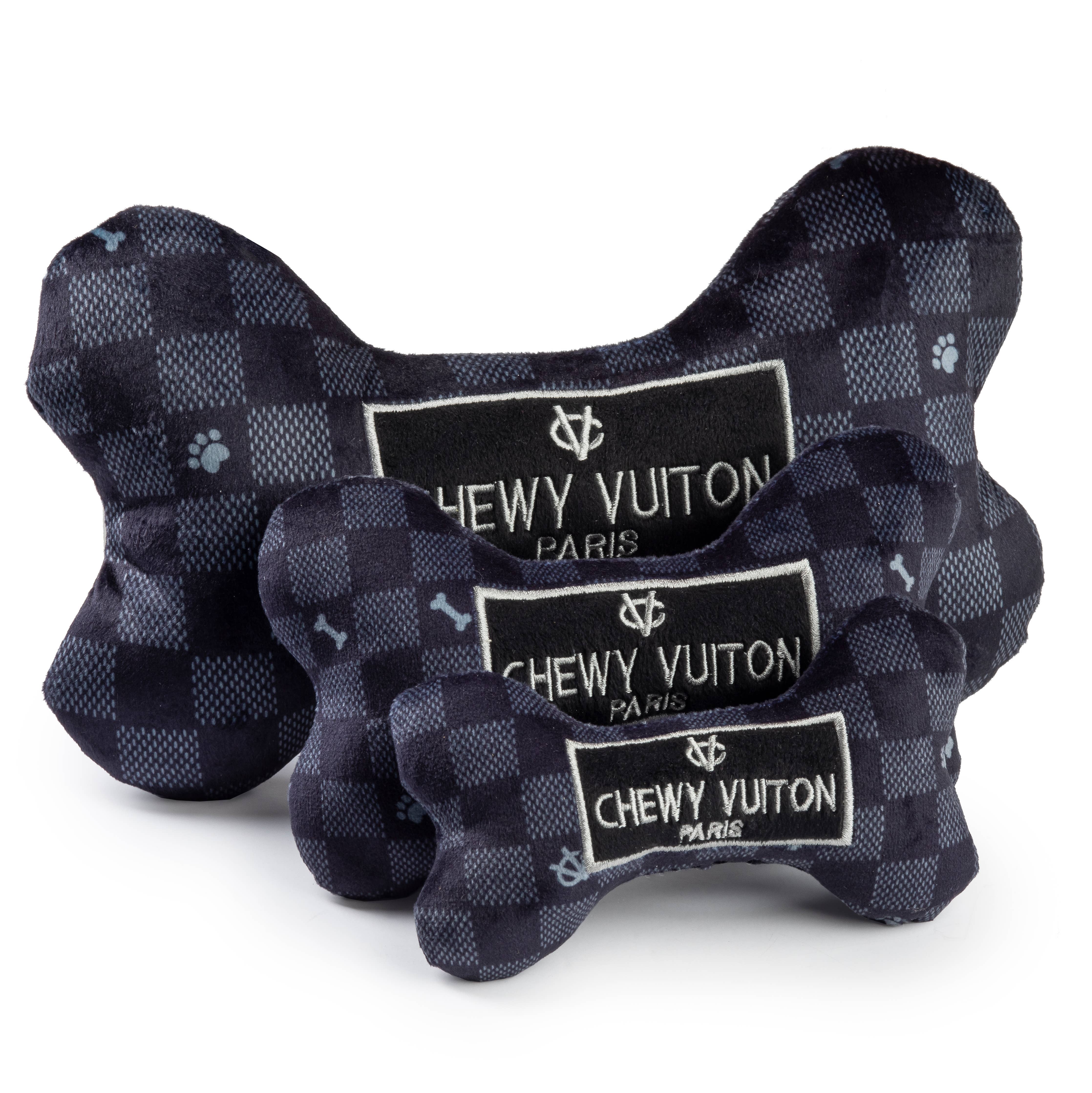 Haute Diggity Dog - Black Checker Chewy Vuiton Bone Squeaker Dog Toy: Large - MaisonBeach