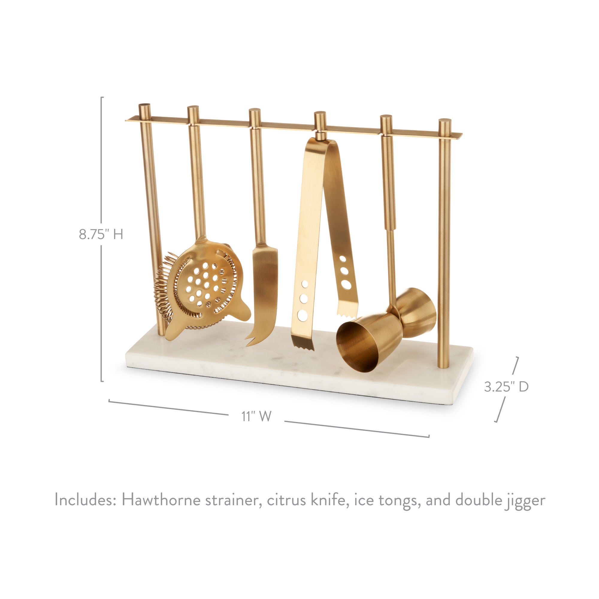 4-Piece Bar Tool Set in Gold with Marble and Stainless Steel Stand - MaisonBeach