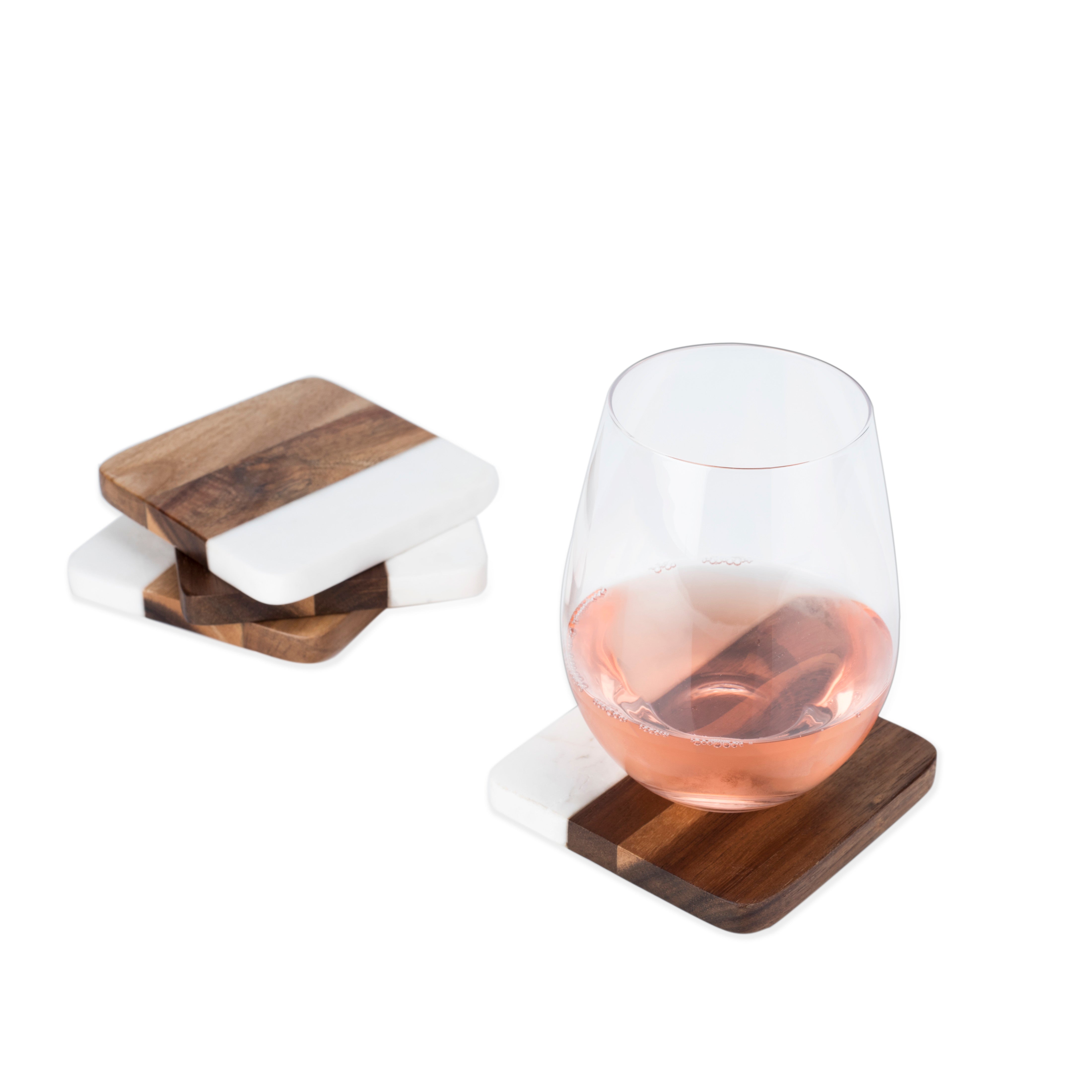 Marble & Acacia Coaster Set - MaisonBeach