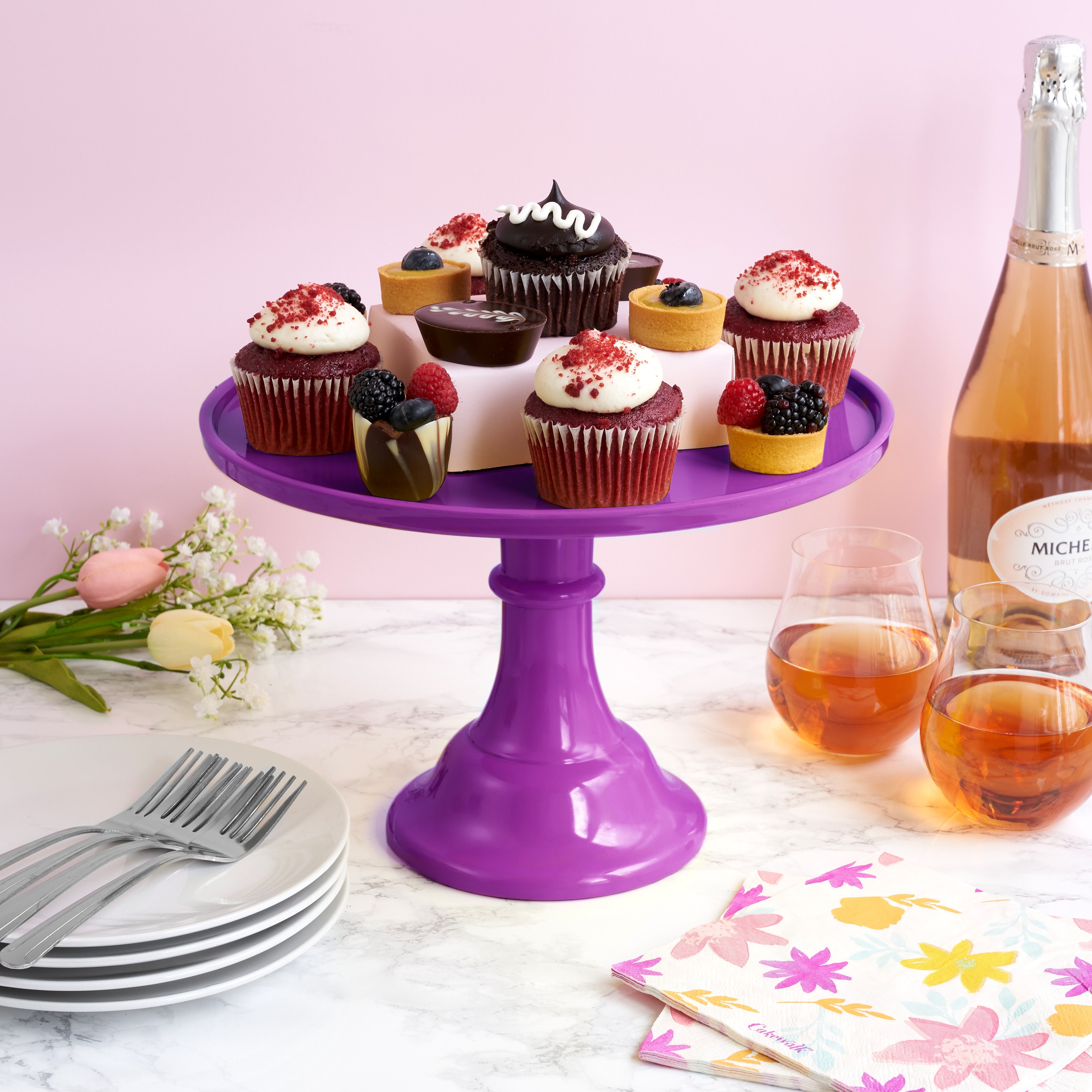 Melamine Cake Stand in Fuchsia - MaisonBeach