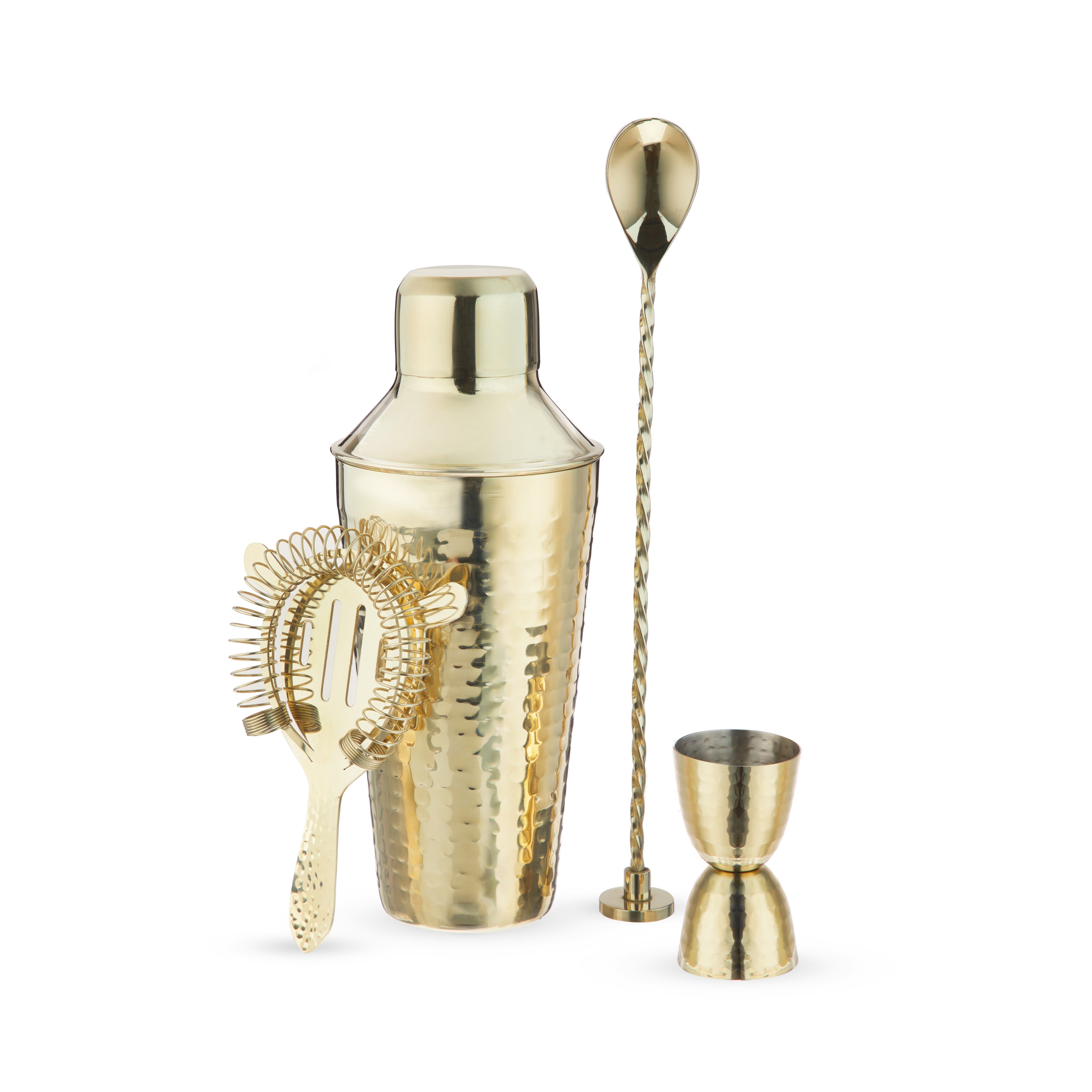 Hammered 4-Piece Barware Set in Gold - MaisonBeach