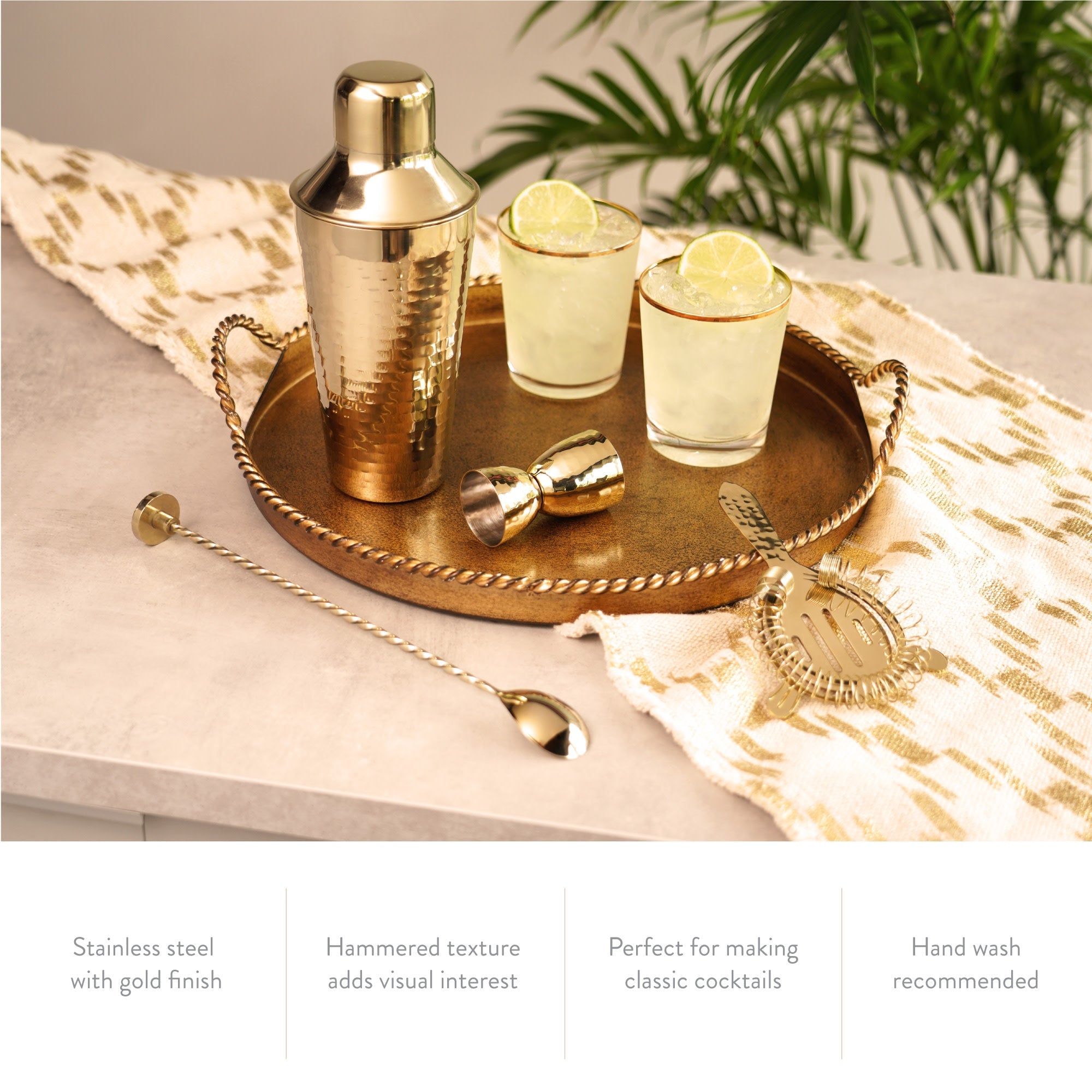 Hammered 4-Piece Barware Set in Gold - MaisonBeach