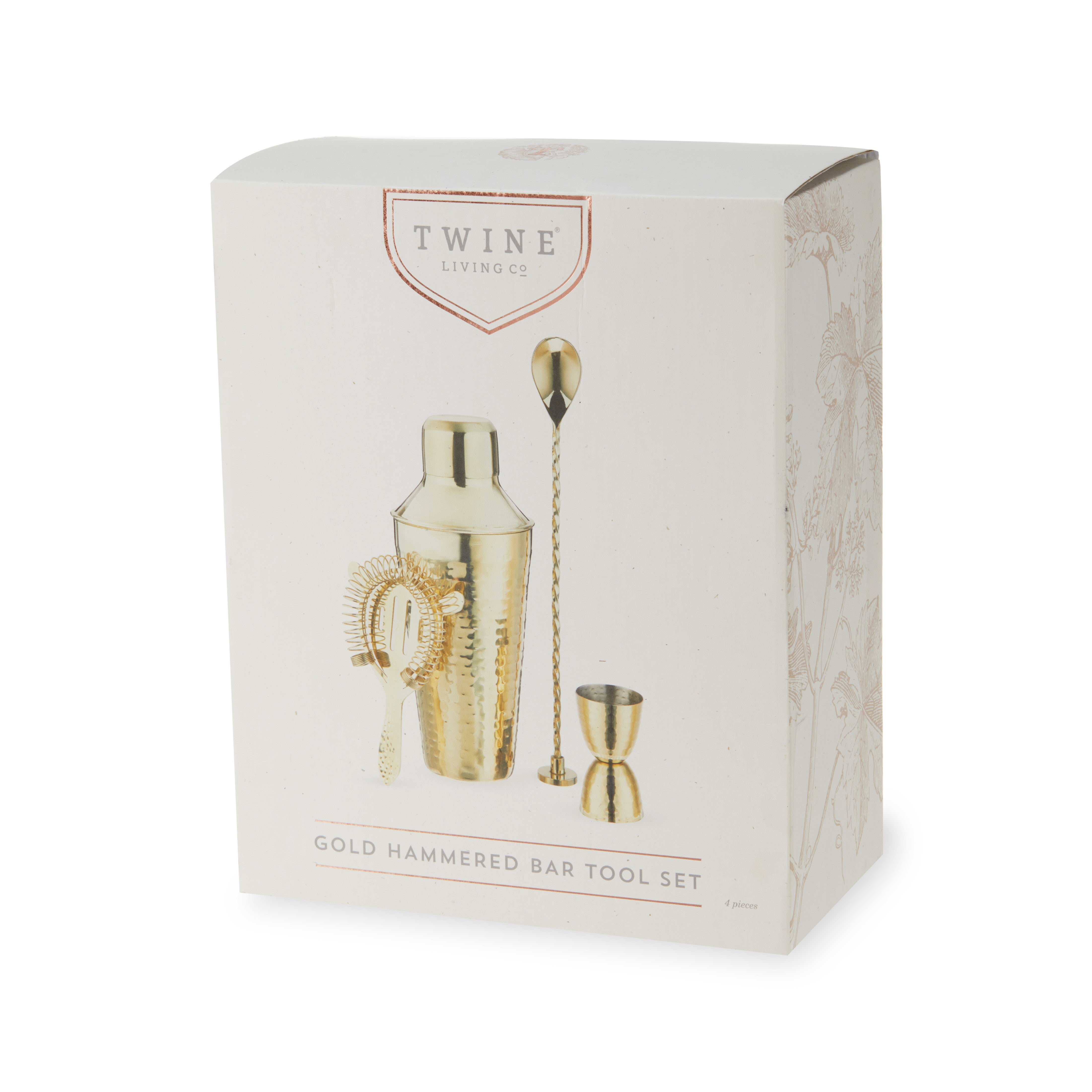Hammered 4-Piece Barware Set in Gold - MaisonBeach