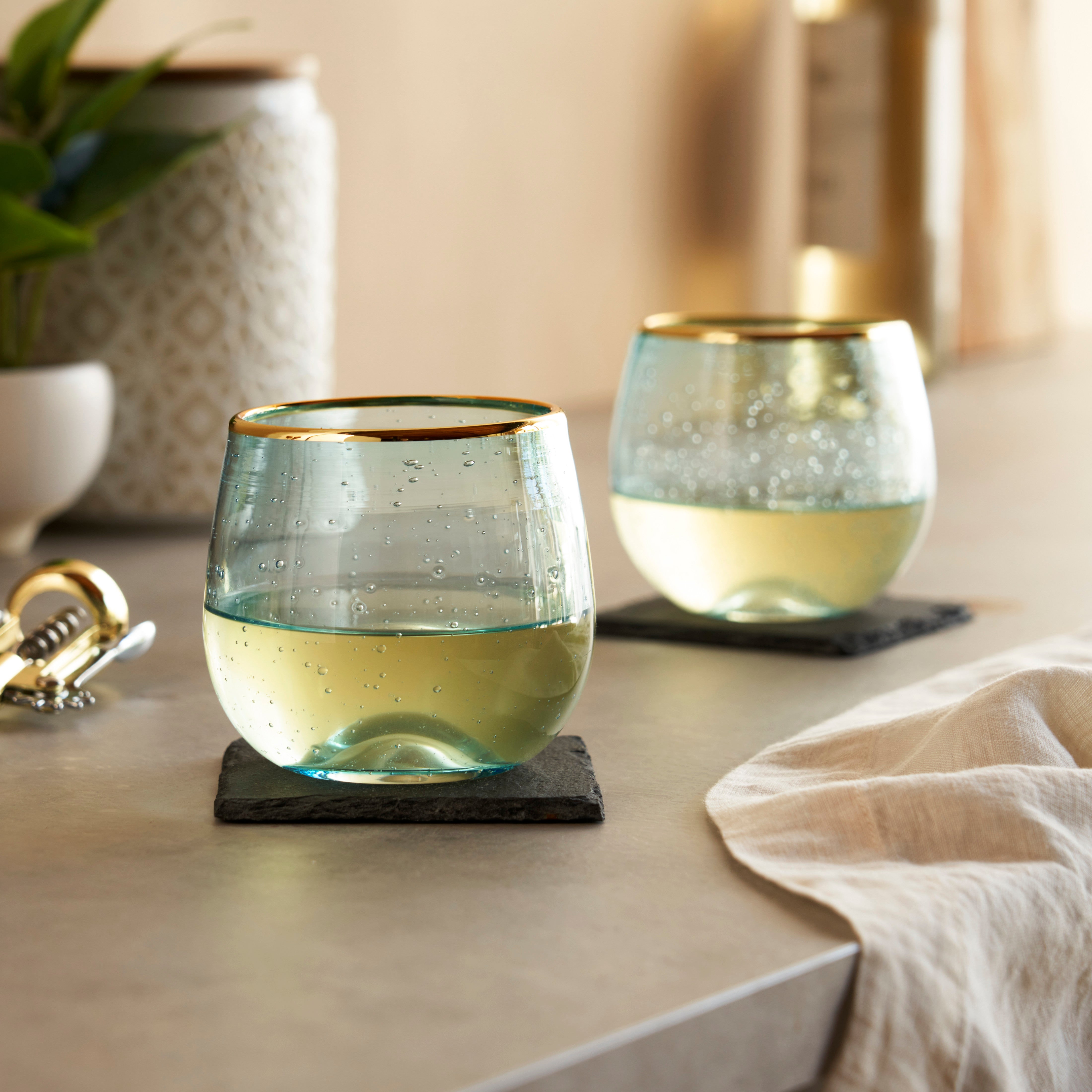 Aqua Bubble Stemless Wine Glass Set - MaisonBeach