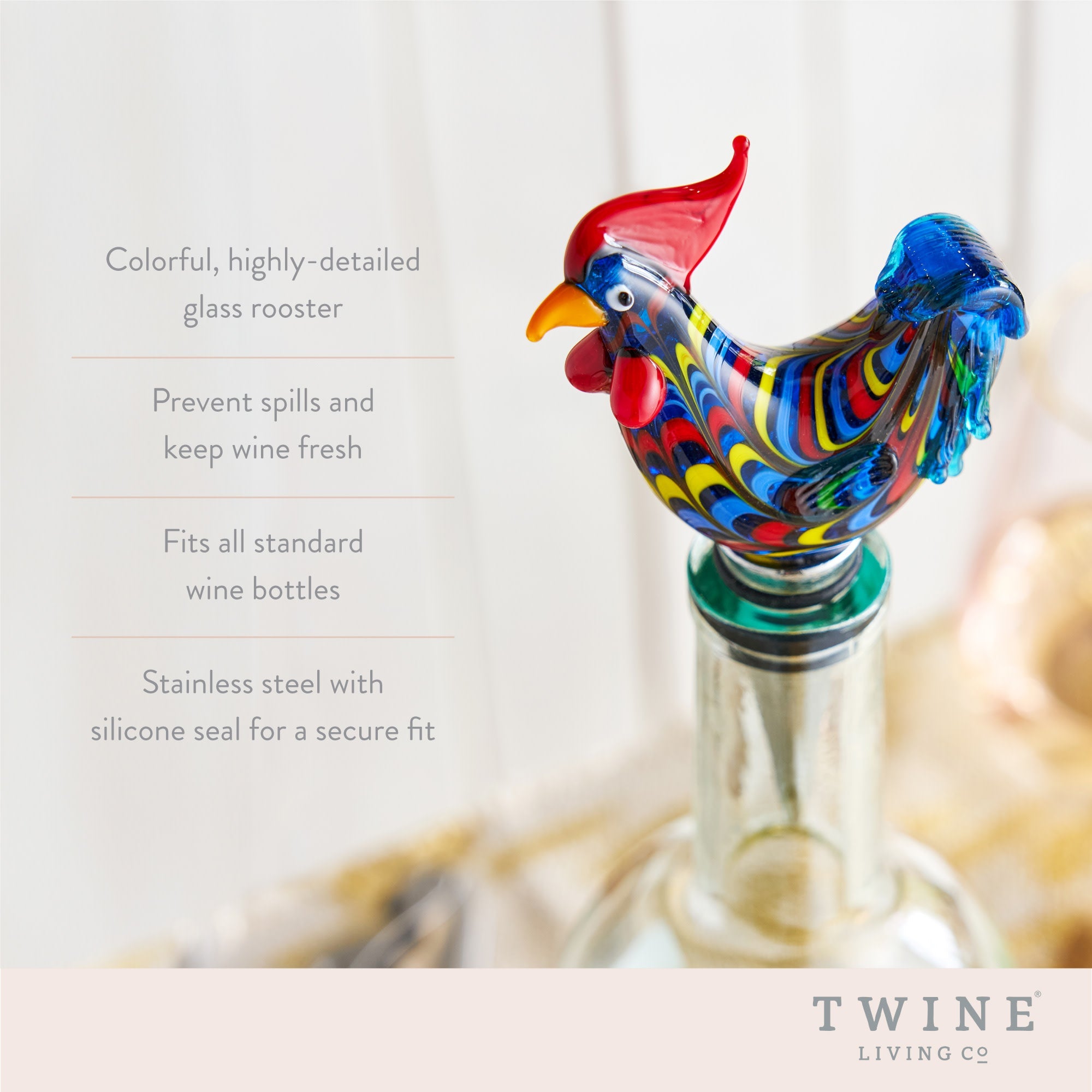 Rooster Glass Bottle Stopper - MaisonBeach