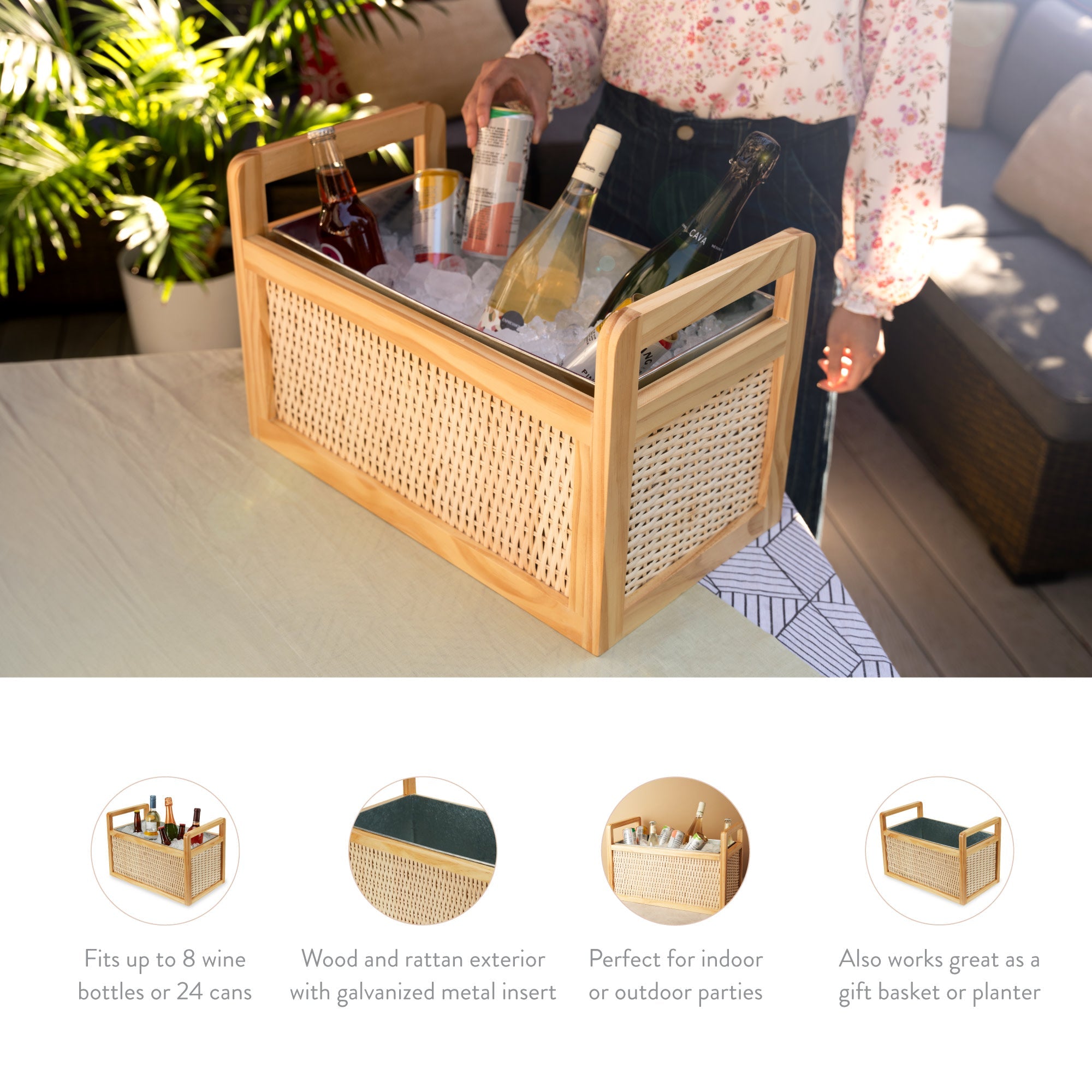 Rattan & Wood Beverage Tub - MaisonBeach