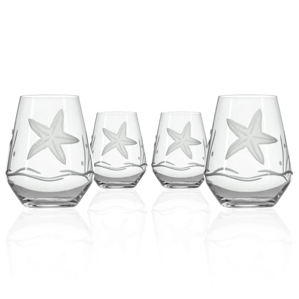Starfish 18oz Stemless Wine Goblet Set of 4 – Elegant Coastal Barware, Made in the USA - MaisonBeach