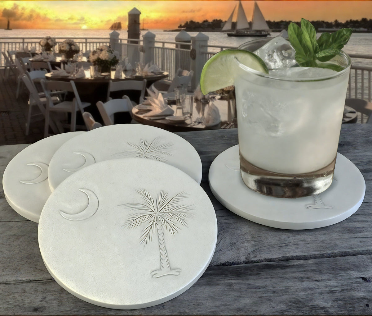 Palmetto And Moon Drink Coasters - MaisonBeach