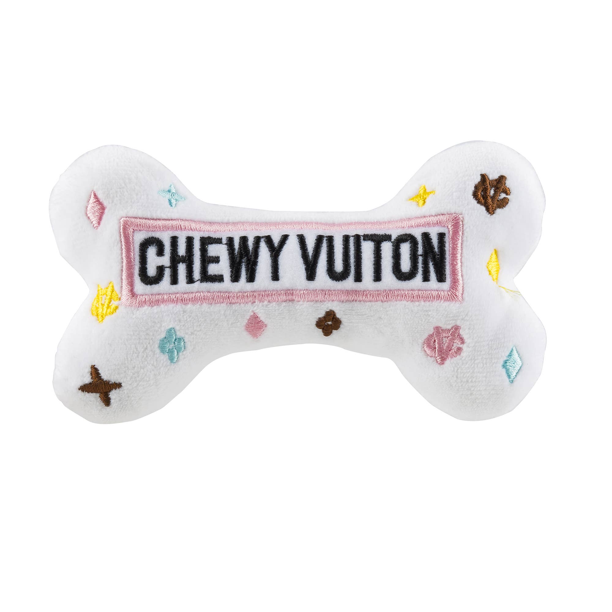 Haute Diggity Dog - White Chewy Vuiton Bones Squeaker Dog Toy: Large - MaisonBeach