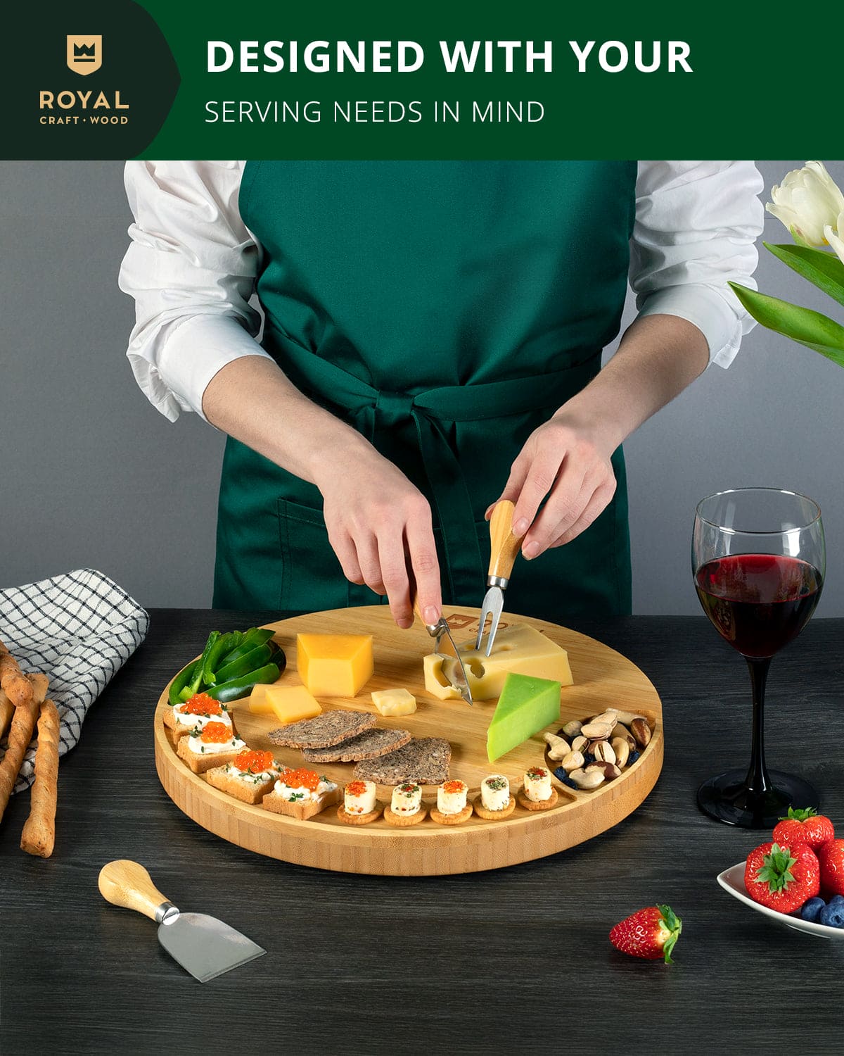 Round Bamboo Charcuterie Board – Royal Craft Wood Serving Tray - MaisonBeach