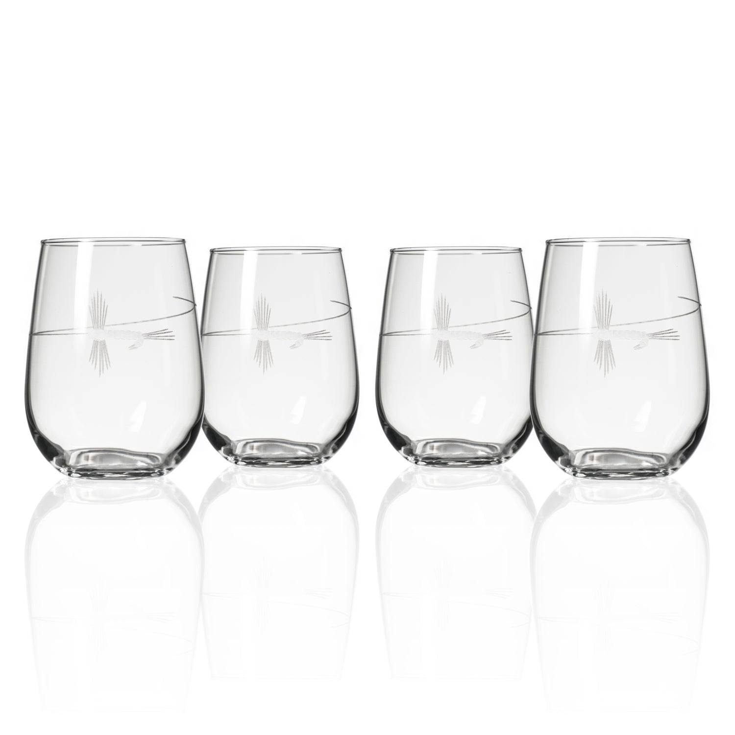 Fly Fishing 17oz. Stemless Wine GlassSet of 4 - MaisonBeach