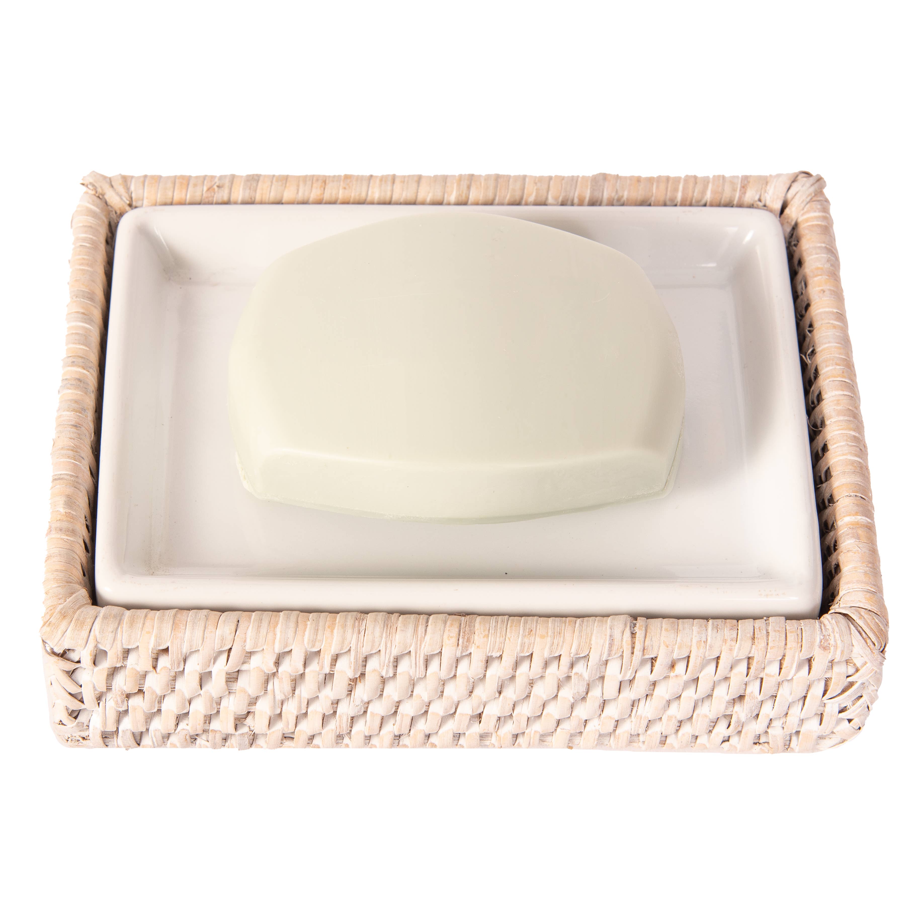 Rattan Soap Dish with Ceramic Insert – Handwoven & Eco-Friendly