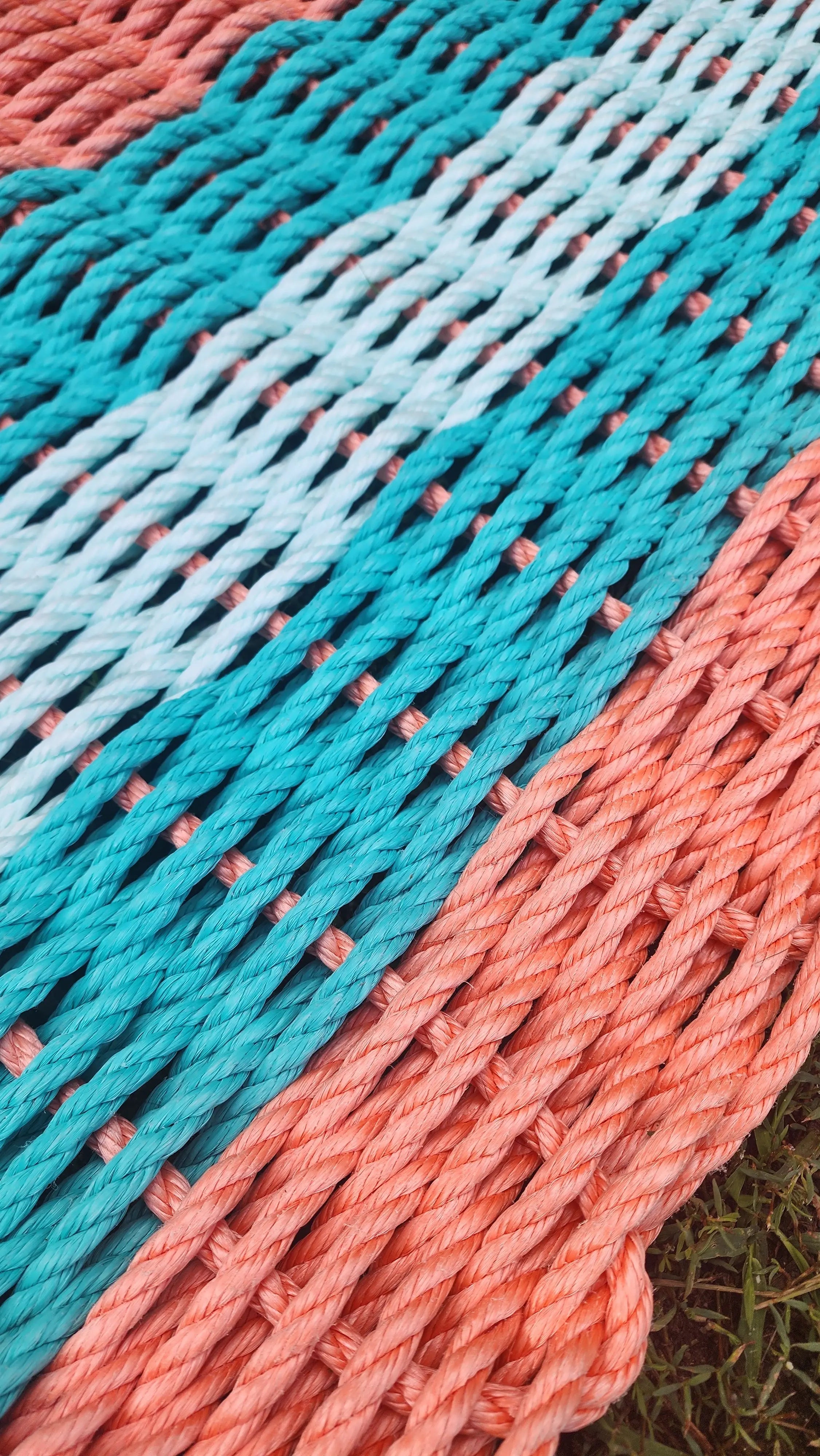 5 Stripe Lobster Rope Mat Orange Teal and Seafoam - MaisonBeach