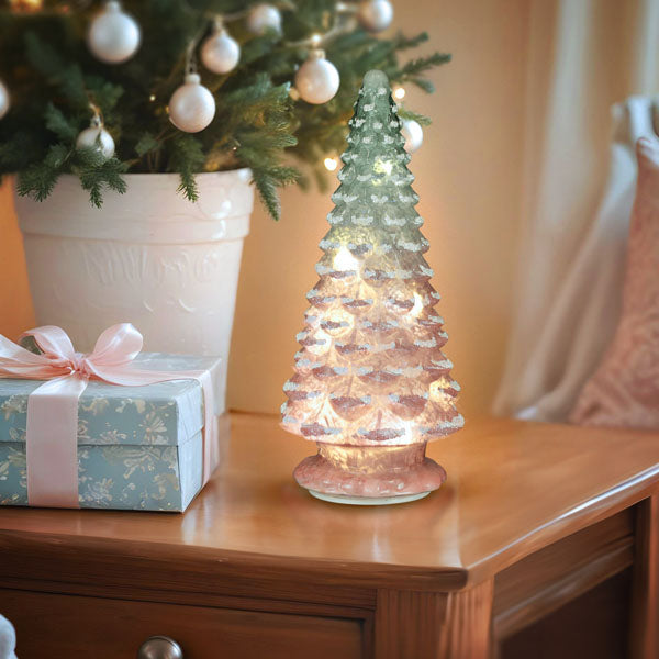 14" Lit Pink Glass Tabletop Tree - MaisonBeach