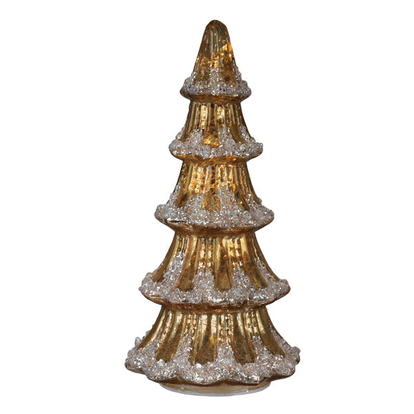 12" Lit Gold Mercury Glass Tabletop Tree - MaisonBeach
