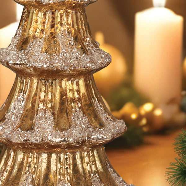 12" Lit Gold Mercury Glass Tabletop Tree - MaisonBeach