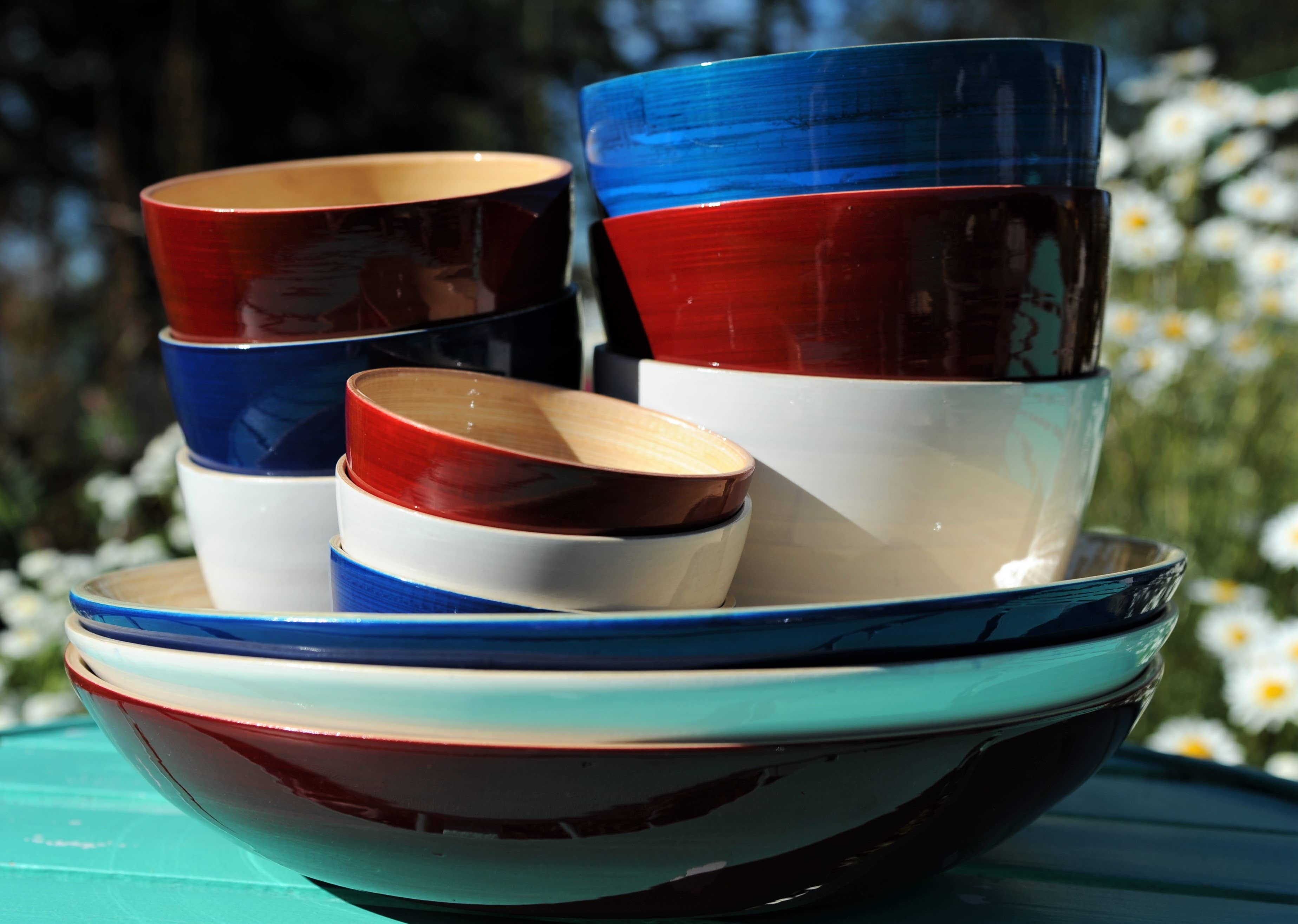 White Bamboo Fruit Bowl 11" x 2" - MaisonBeach
