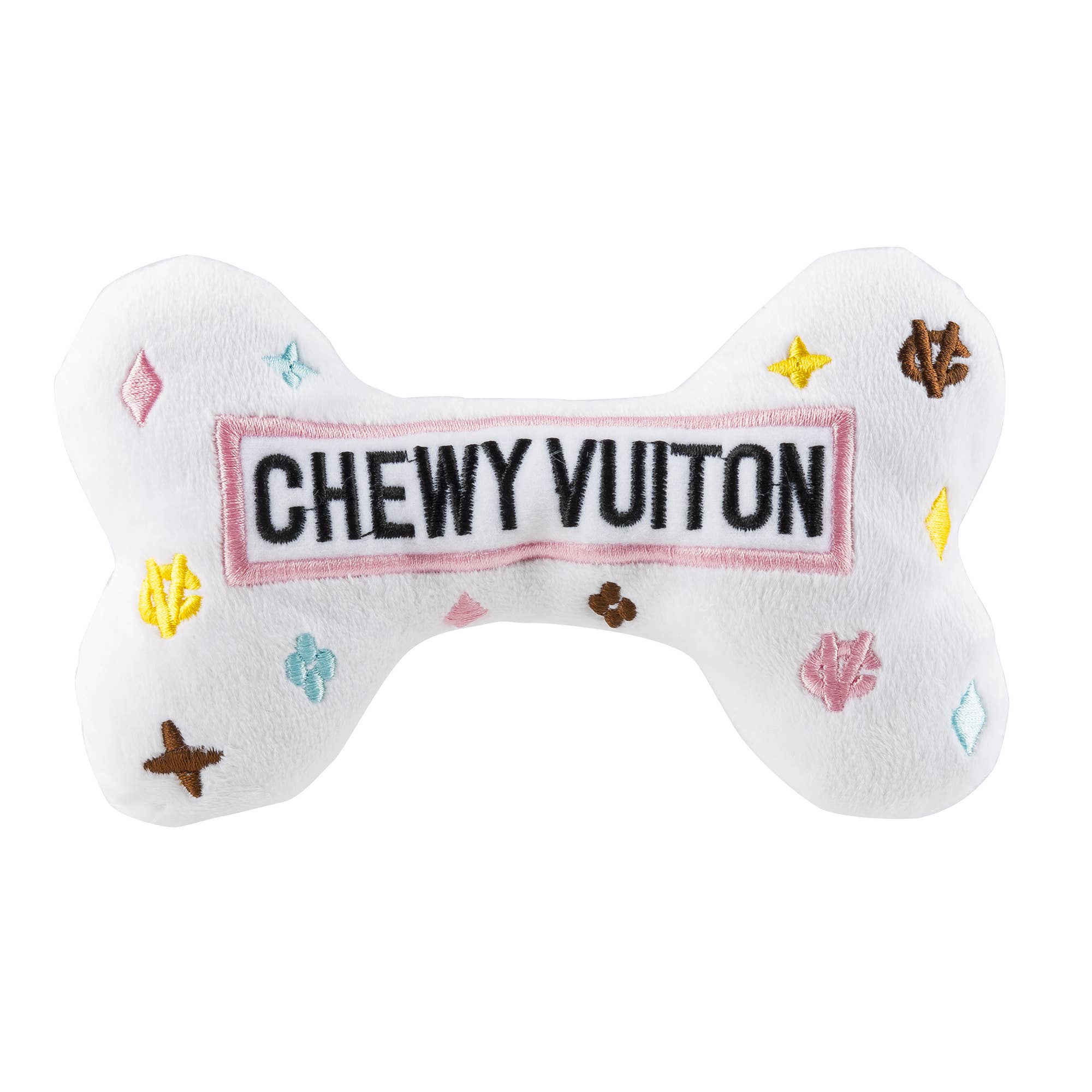 Haute Diggity Dog - White Chewy Vuiton Bones Squeaker Dog Toy: Large - MaisonBeach